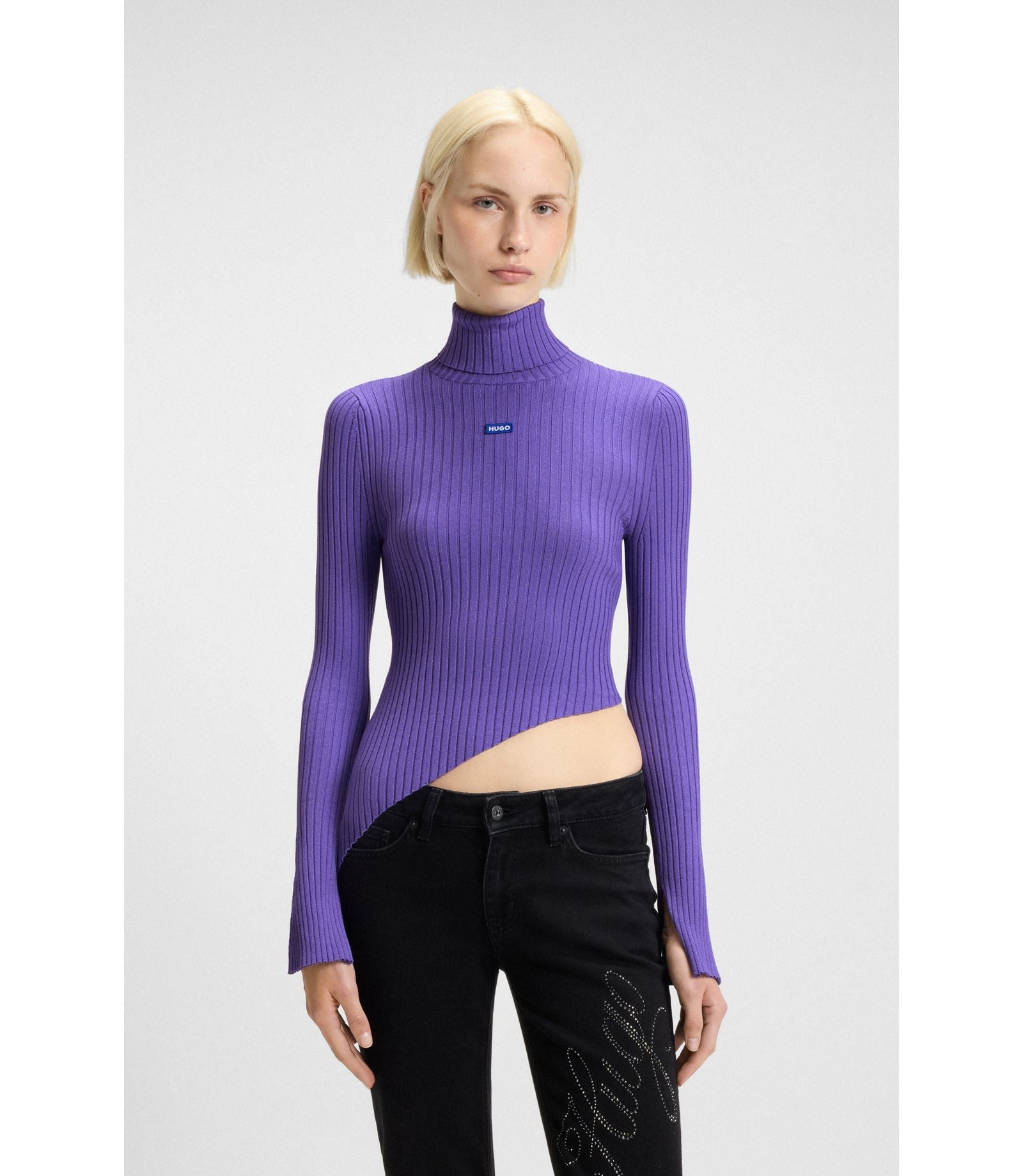 Hugo Logo Badge Sweater With Asymmetric Him Purple Women's