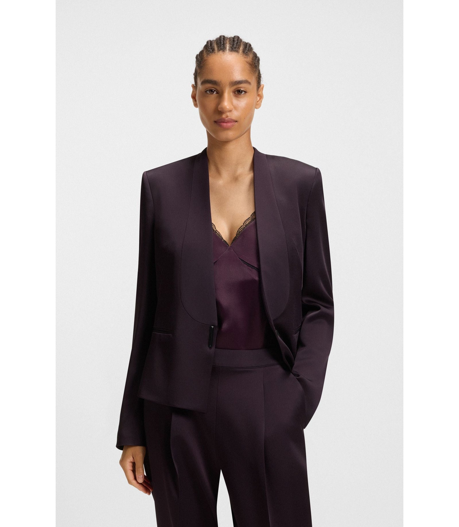 Boss Regular Fit Tuxedo Blazer With Shawl Lapels Light Purple Women's