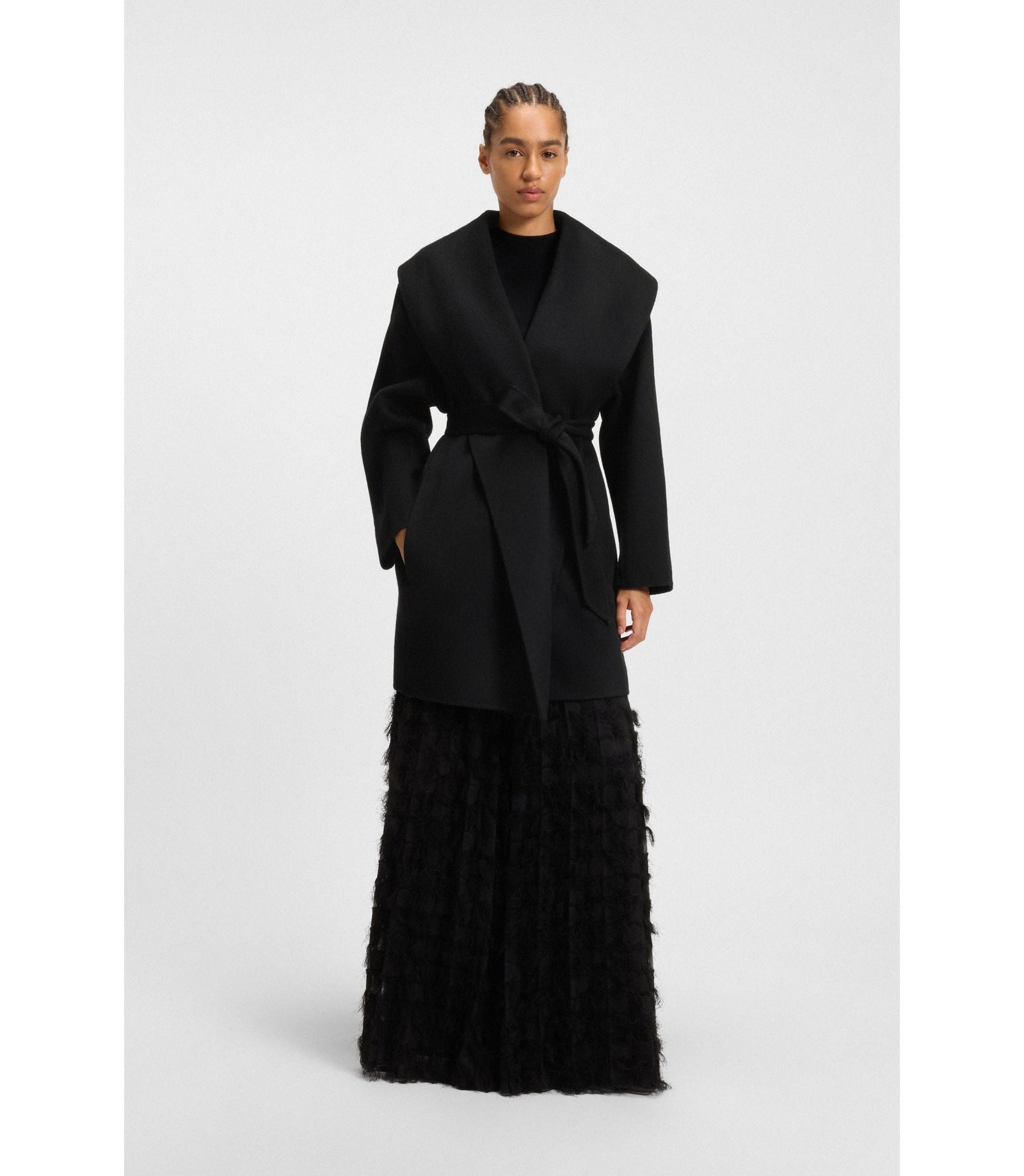 Boss Belted Coat In A Wool Blend Black Women's