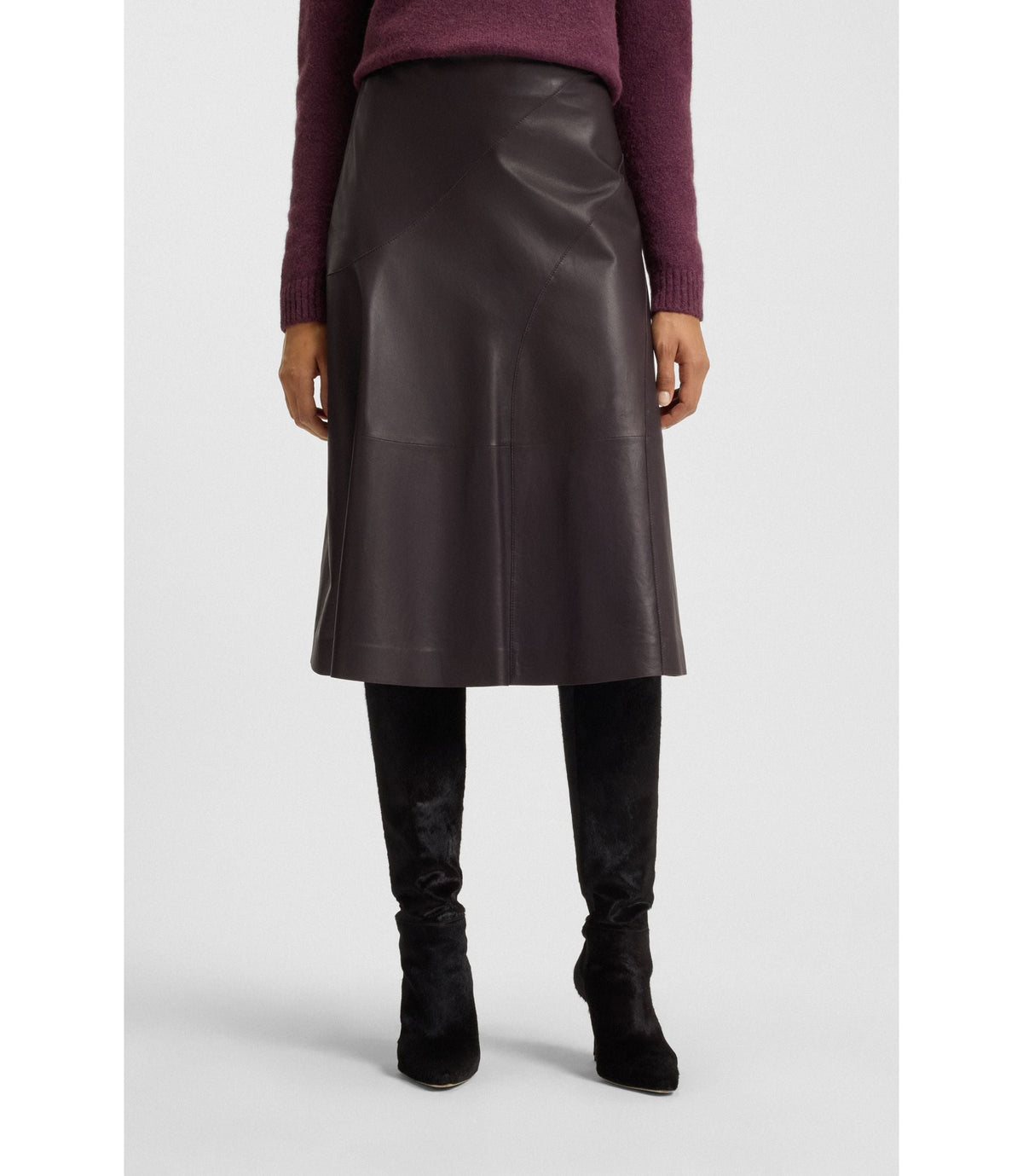 Boss A Line Skirt In Nappa Leather Light Purple Women's