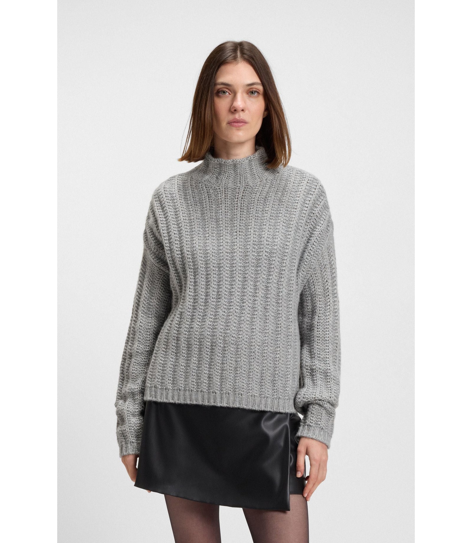 Hugo Knitted Sweater With Bold Ribbed Structure Grey Women's