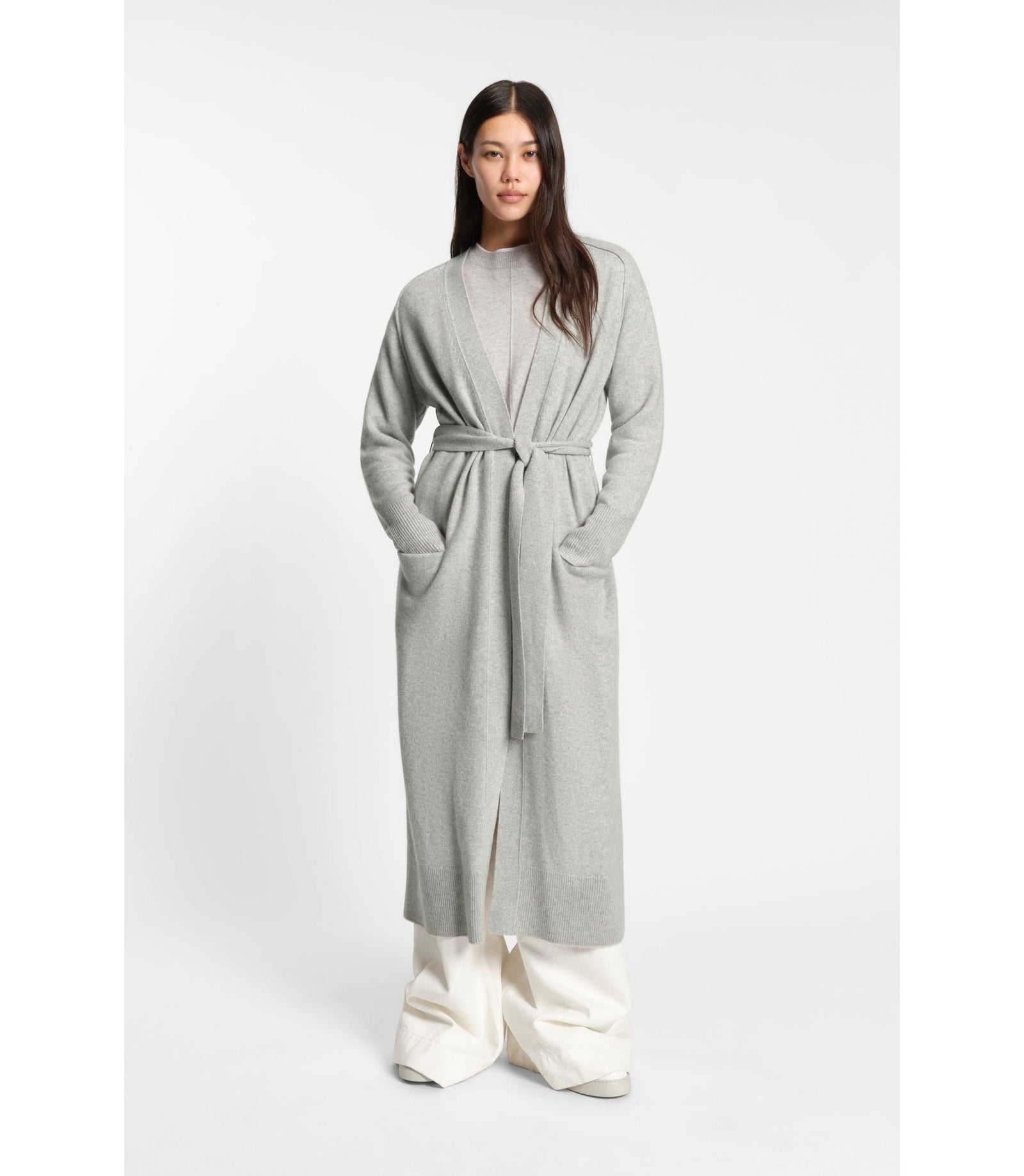Boss Melange Cashmere Cardigan With Belt Light Grey Women's