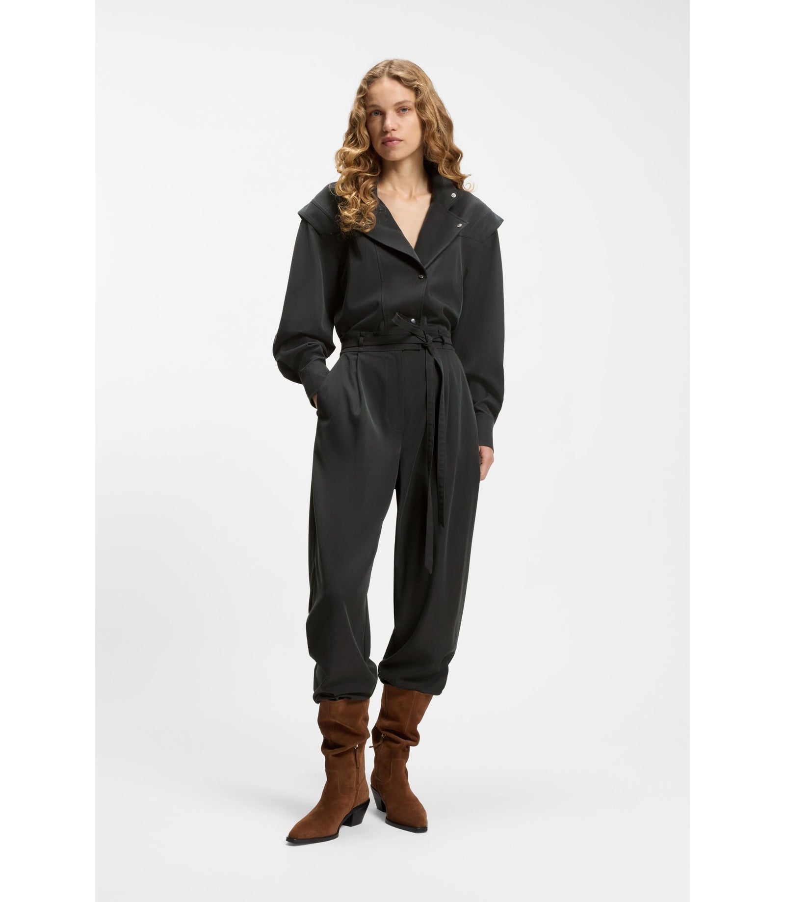 Boss Jumpsuit In Sandwashed Fabric Light Grey Women's