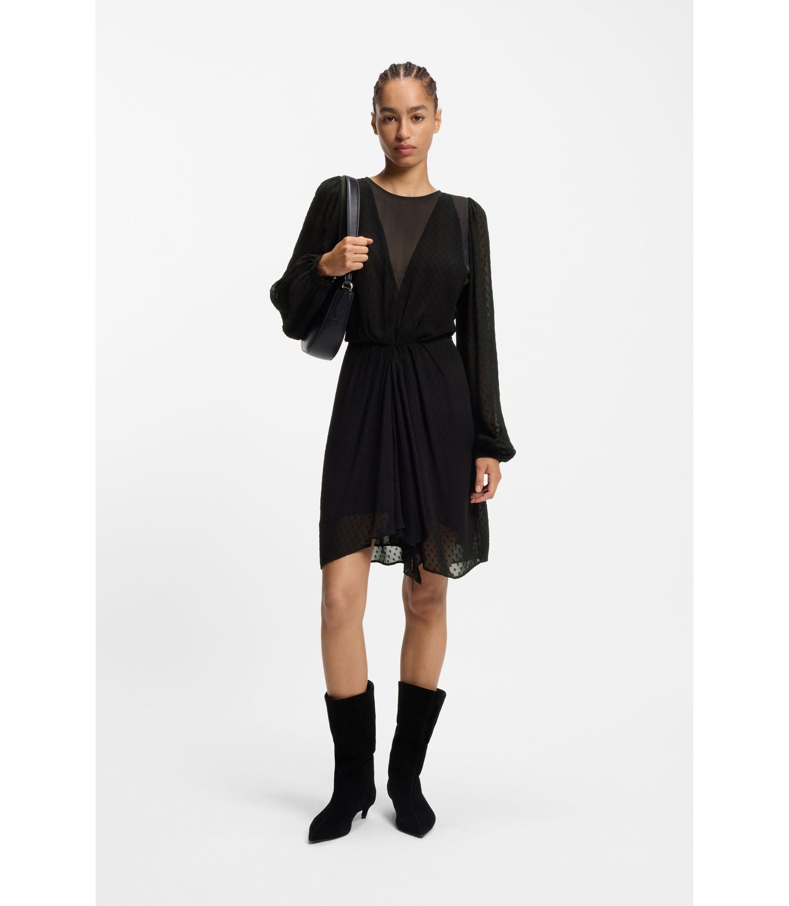 Boss Drape Detail Dress With Polka Dots Black Women's