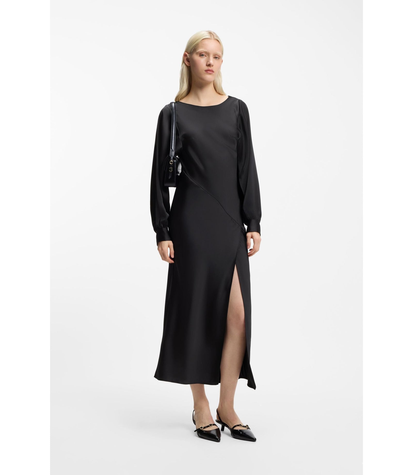 Hugo Satin Maxi Dress With Waterfall Back Black Women's