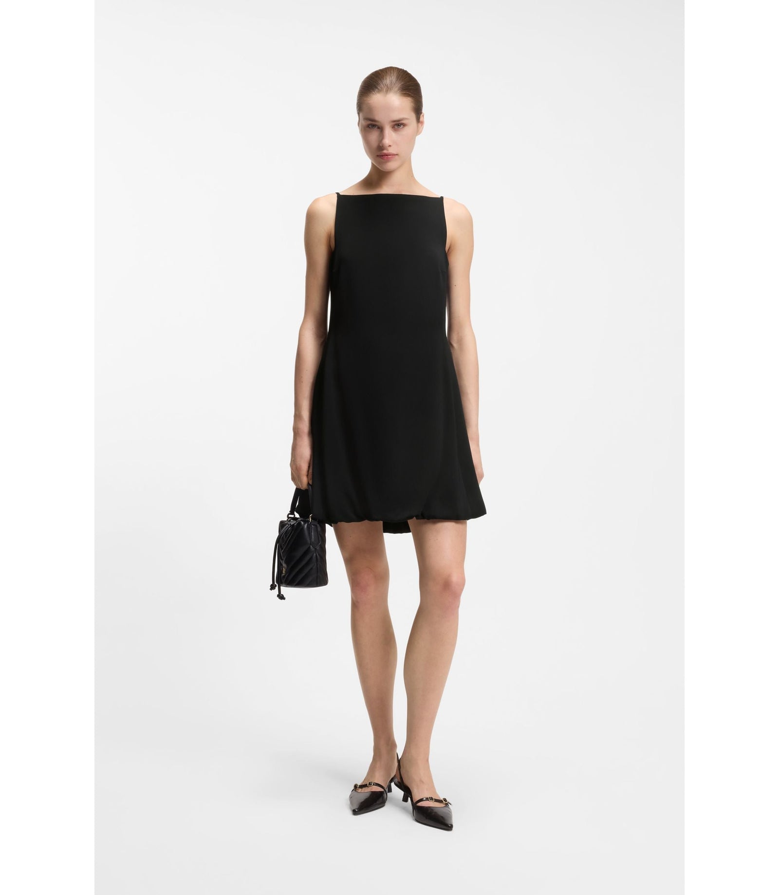 Hugo Front Pleat Dress With Balloon Skirt Black Women's