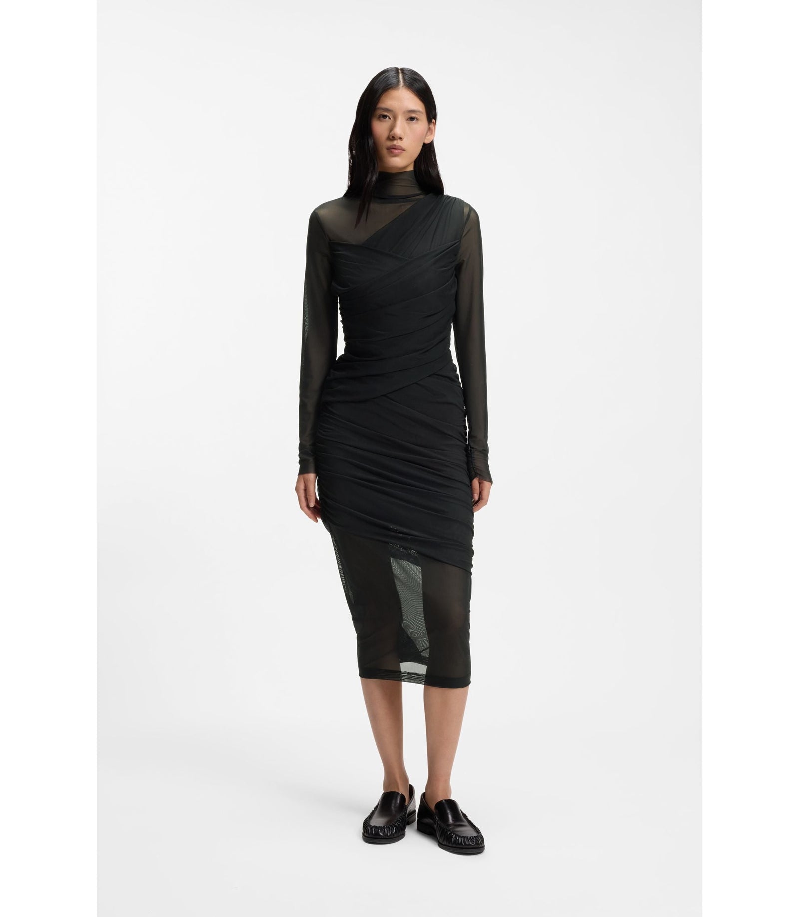 Boss Mesh Panel Dress In A Slim Fit Black Women's