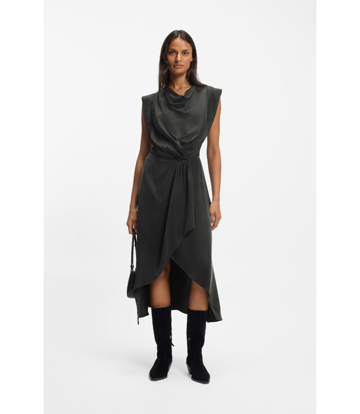Boss Wrap Skirt Dress With Cowl Neck Light Grey Women's