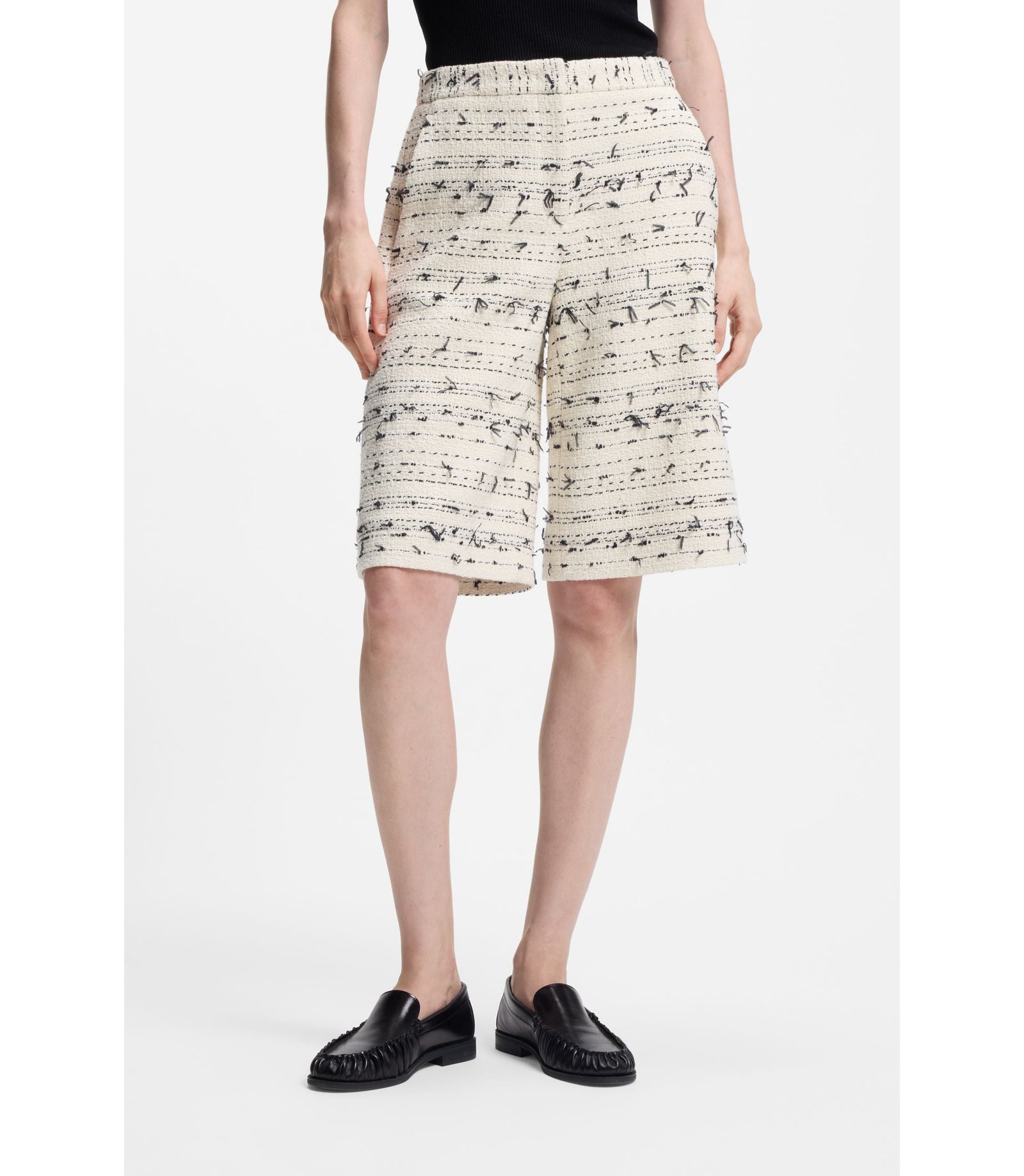 Boss Cropped Relaxed Fit Trousers In Striped Cotton Blend Tweed Patterned Women's