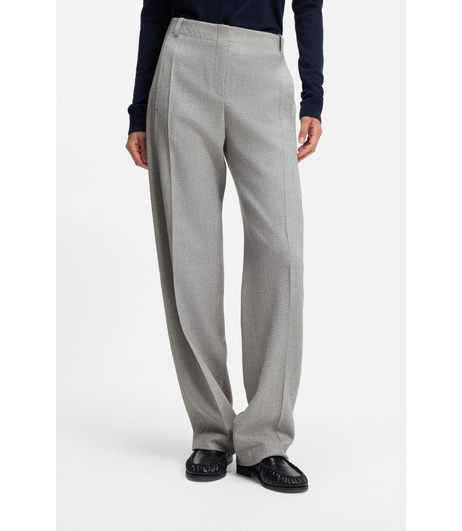 Boss Regular Fit Trousers In Sharkskin Twill Silver Women's