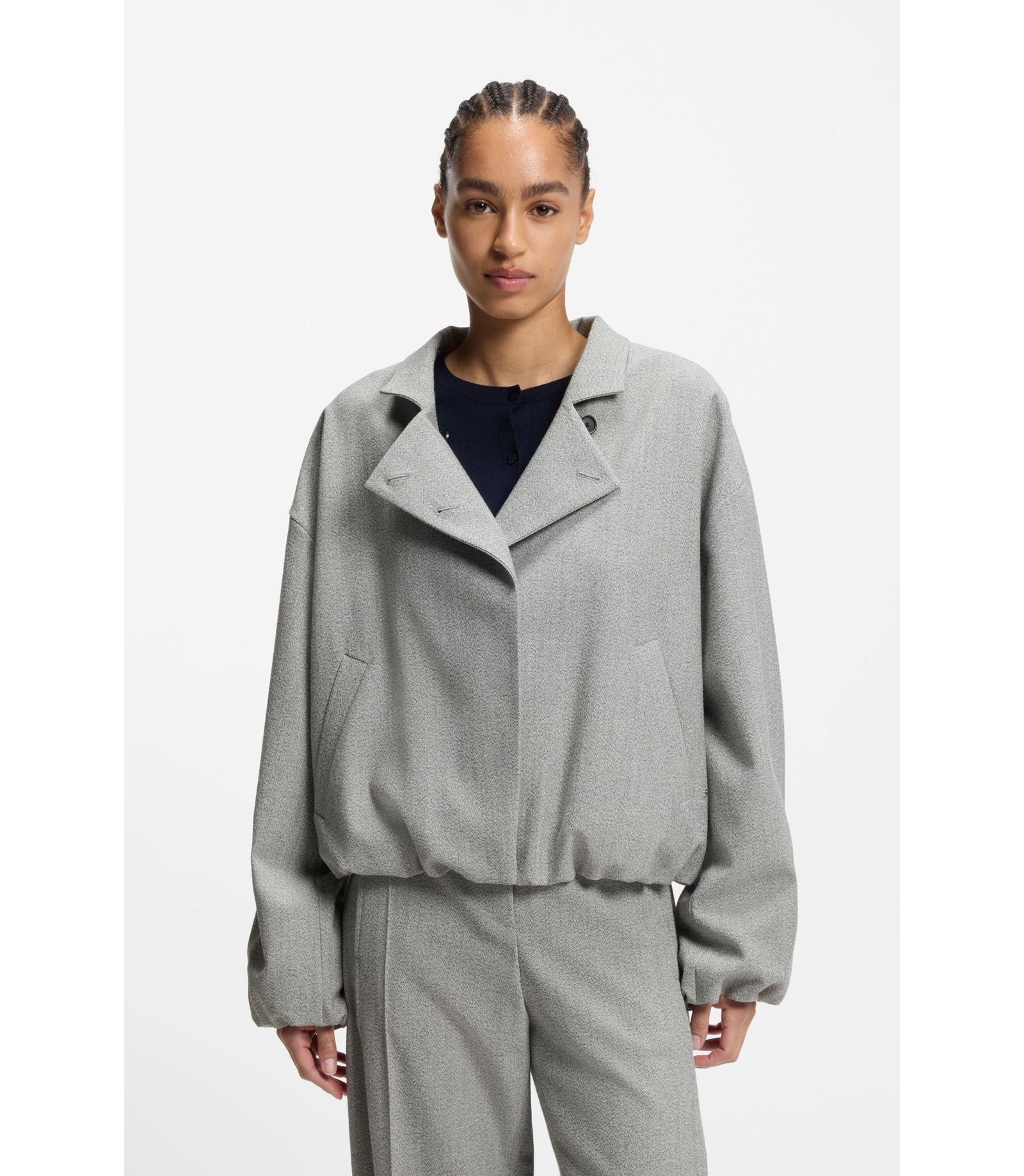 Boss Regular Fit Blazer In Stretch Sharkskin Silver Women's