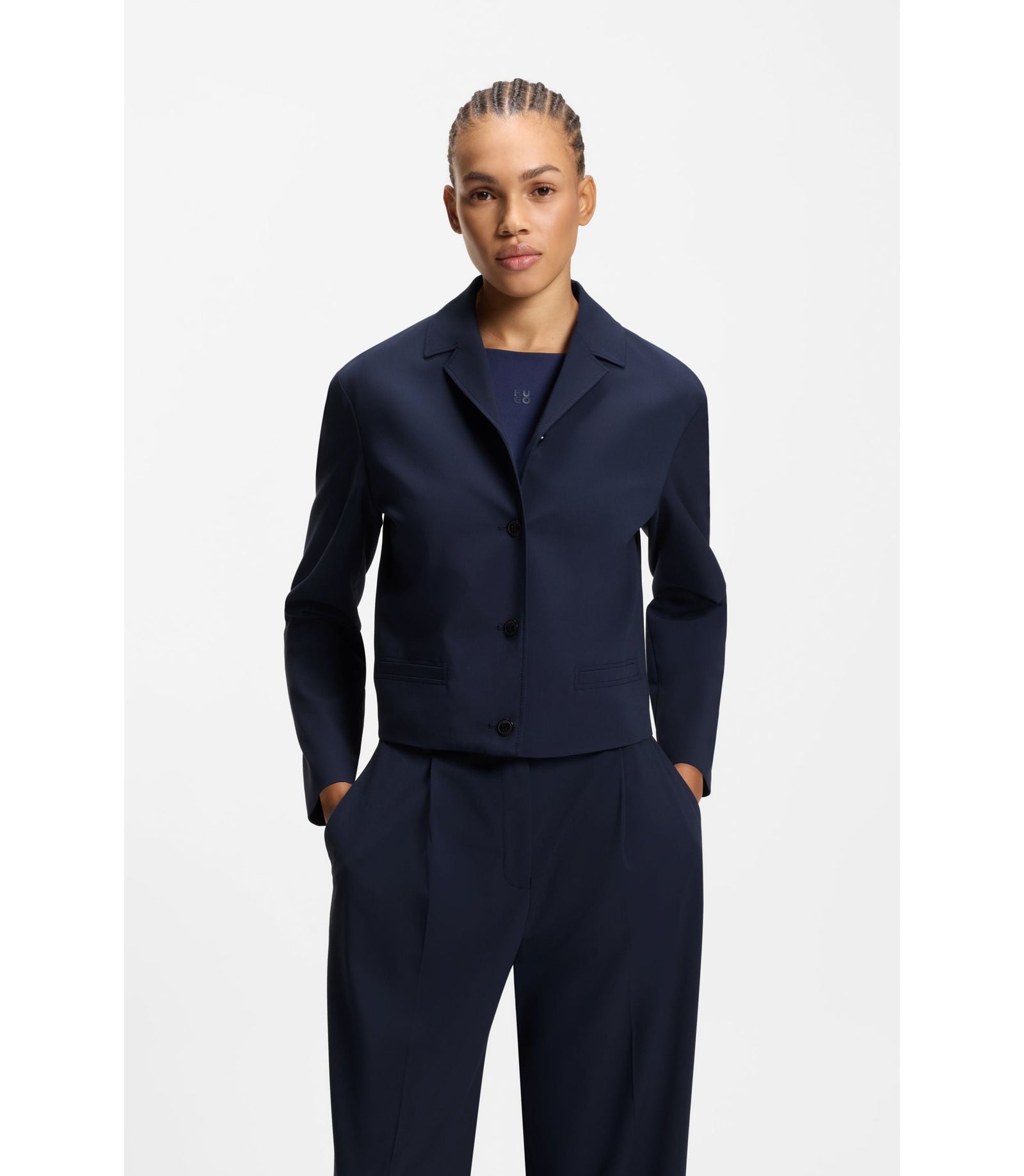 Hugo Regular Fit Blazer In Stretch Fabric Dark Blue Women's
