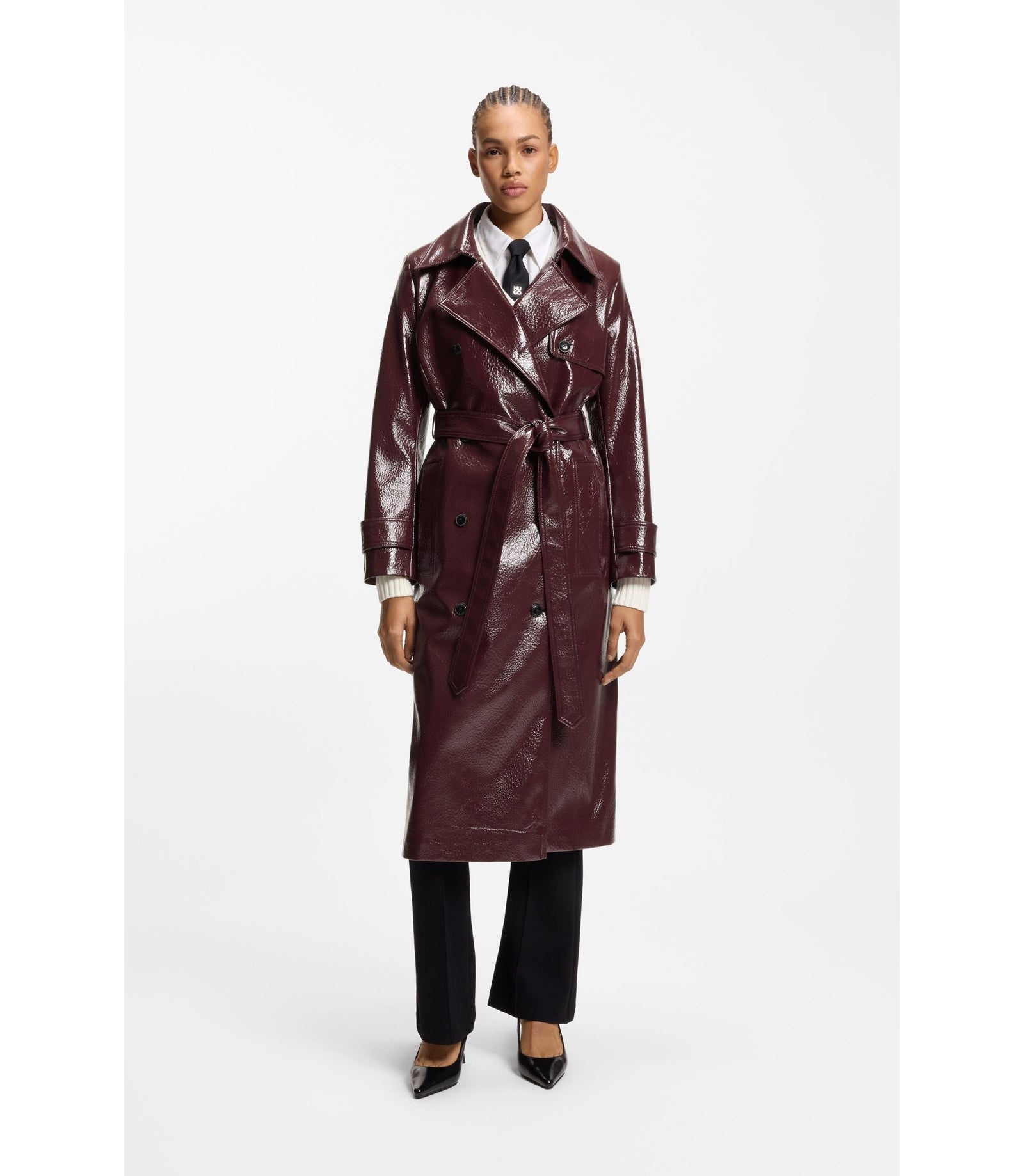 Hugo Faux Leather Trench Coat With Double Breasted Closure Dark Purple Women's