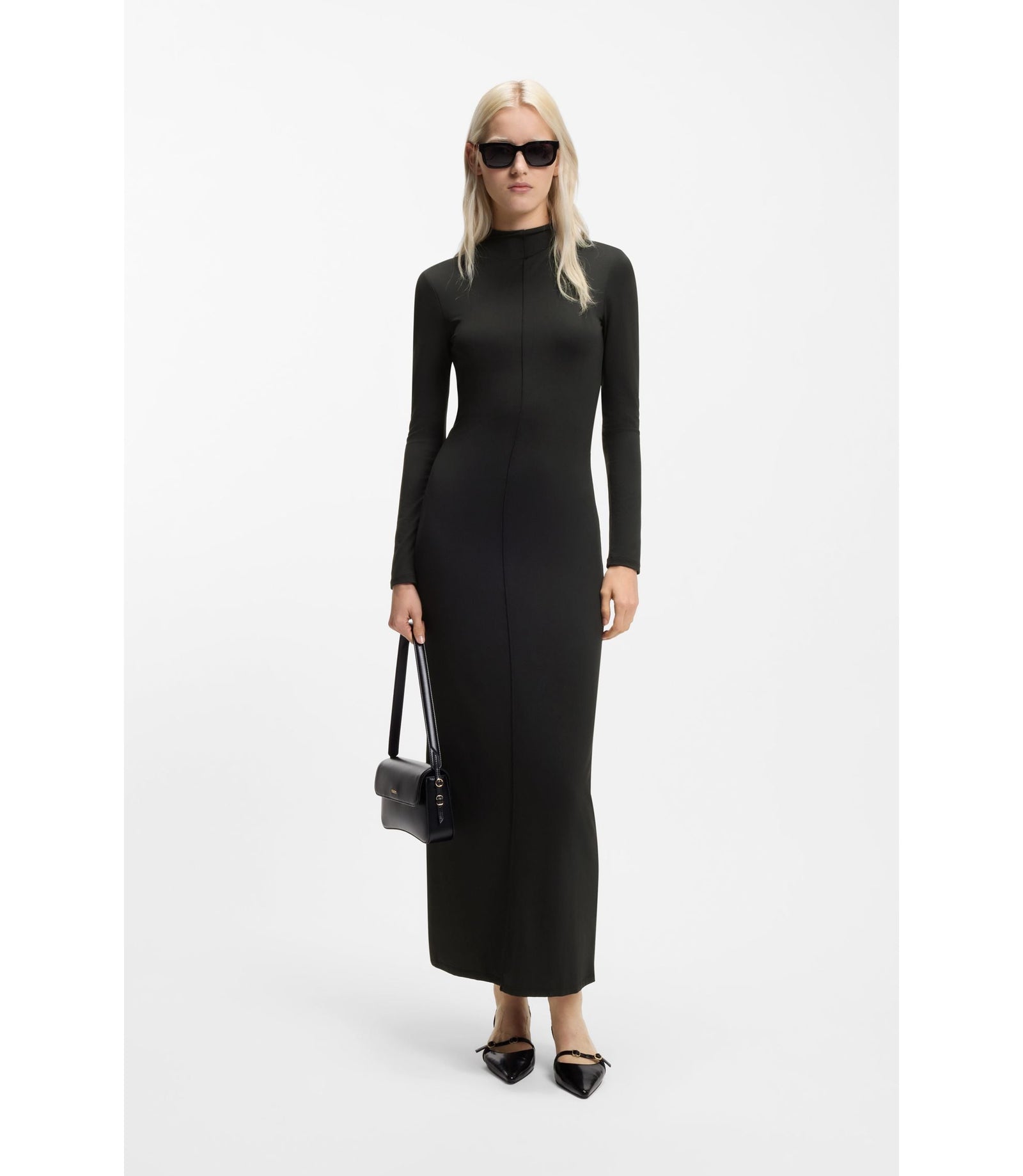 Hugo Mock Neck Dress In Stretch Jersey Black Women's