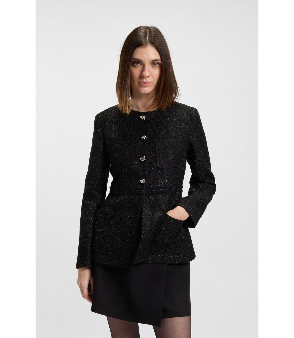 Hugo Regular Fit Blazer In Sparkling Boucl Black Women's