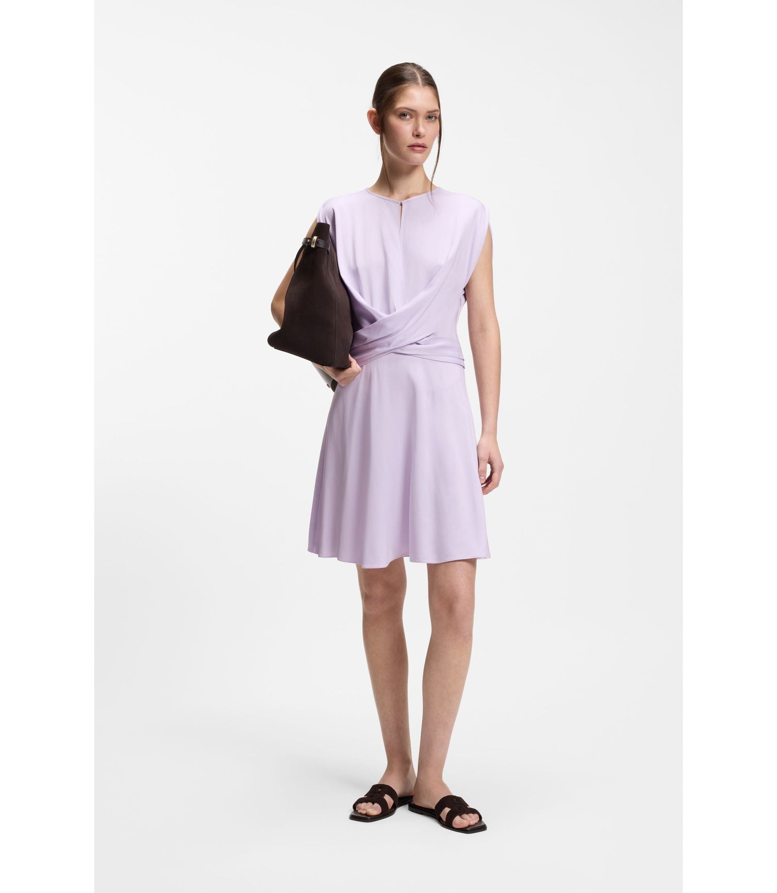 Boss Keyhole Neckline Dress With Wrap Detail Light Purple Women's