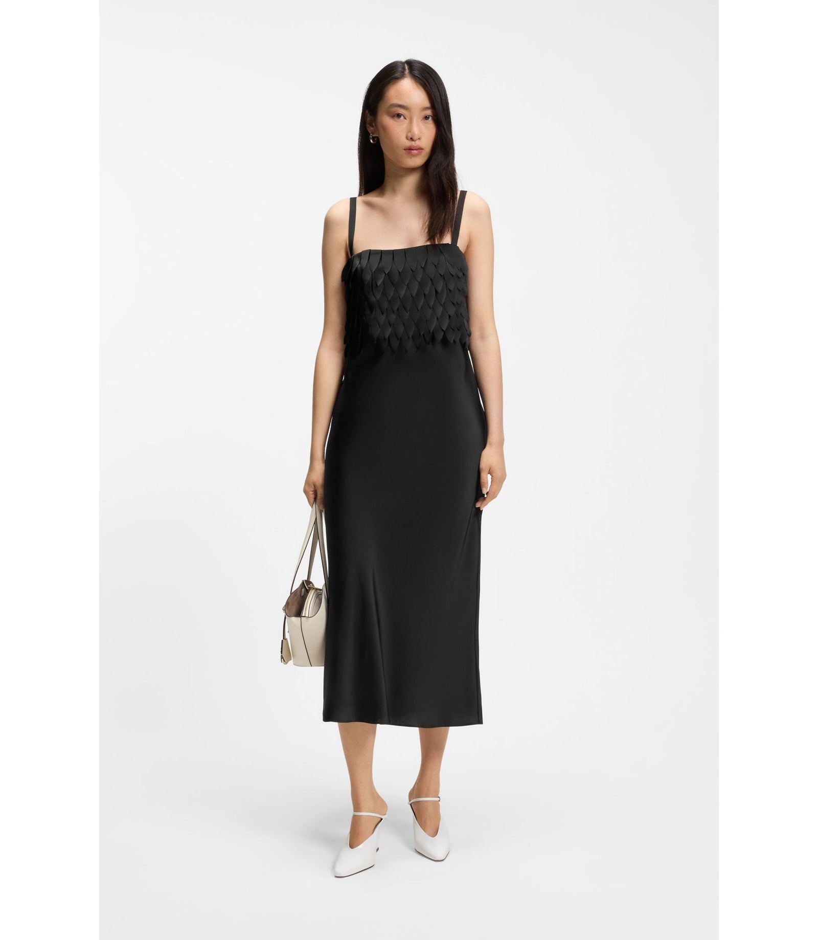 Boss Strappy Dress With Laser Cut Shapes Black Women's