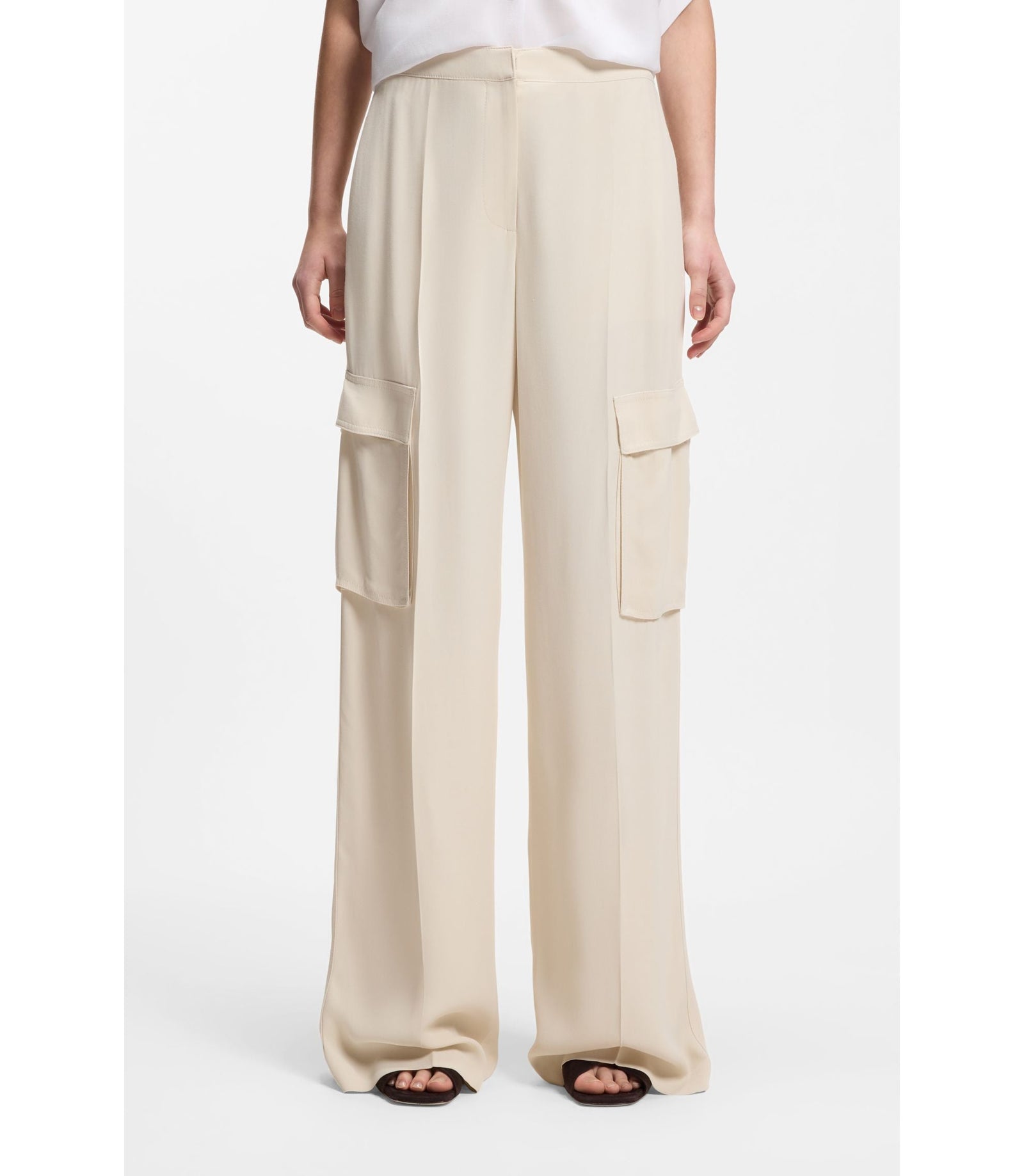 Boss Regular Fit Trousers With Cargo Pockets White Women's