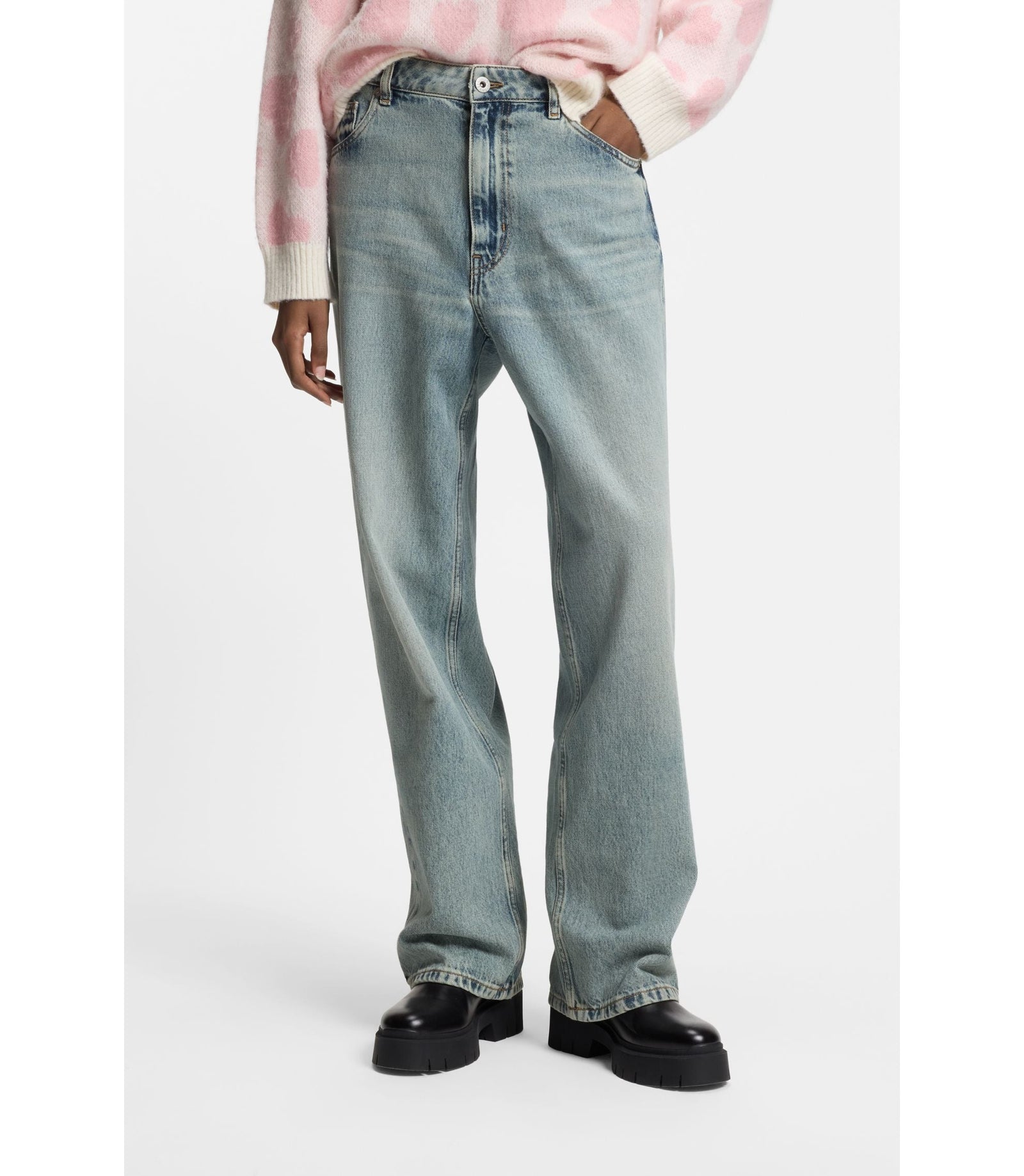 Hugo Ocean Blue Loose Fit Jeans In Rigid Denim Blue Women's