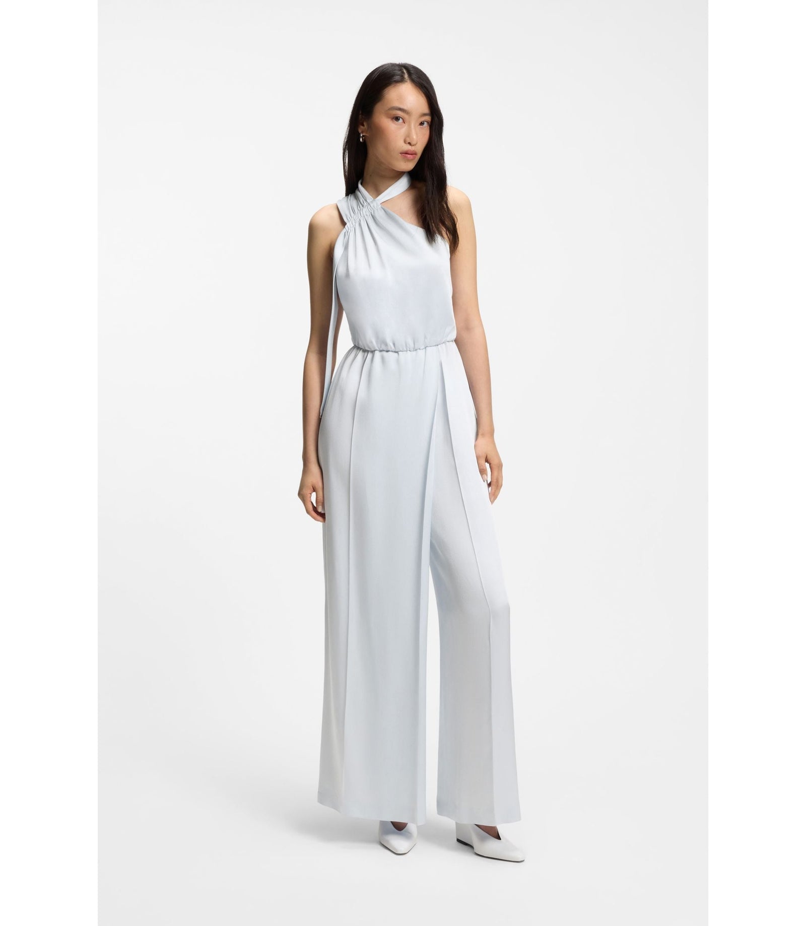 Boss One Shoulder Jumpsuit With Wrap Effect Front Light Blue Women's