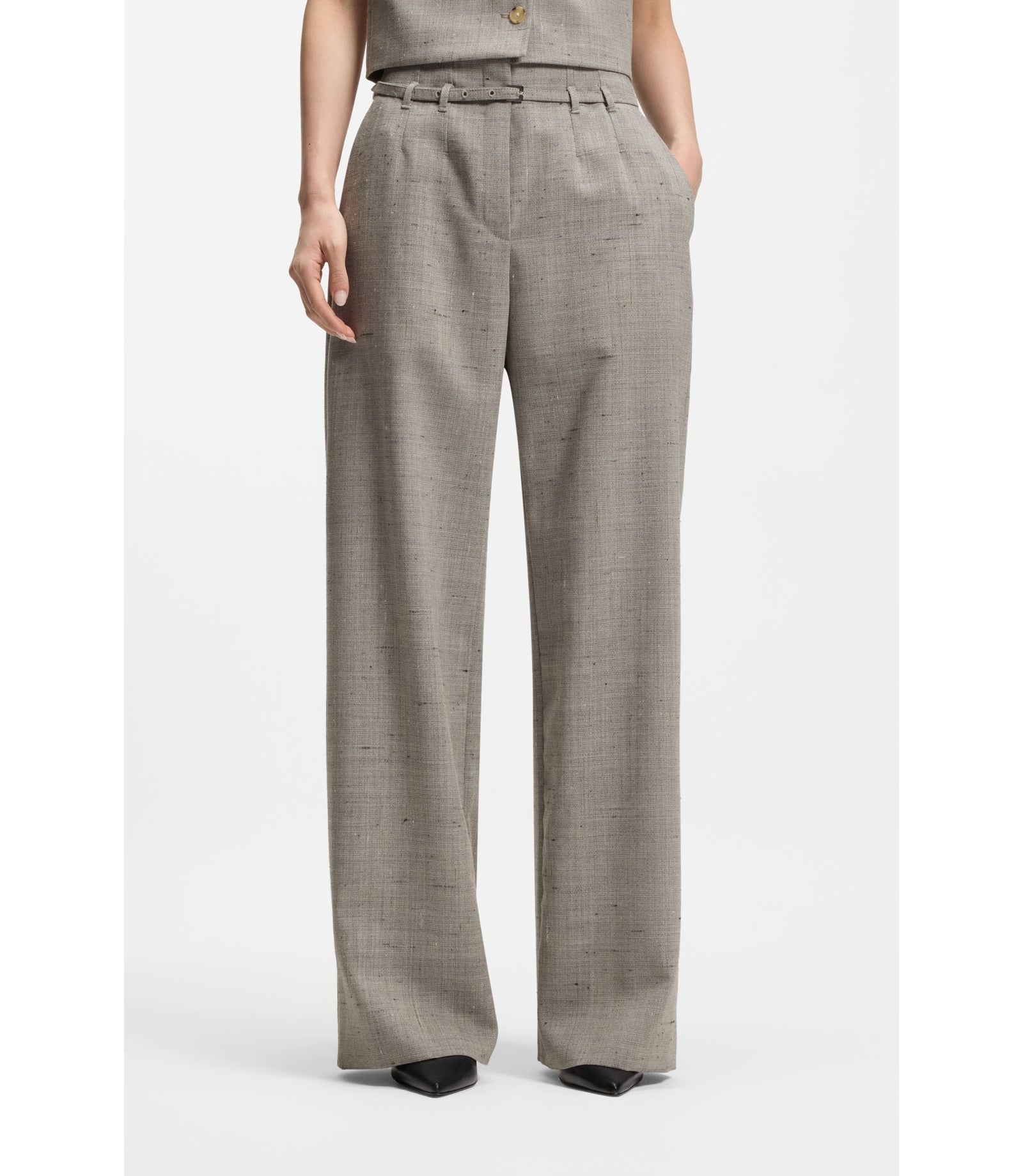 Boss Regular Fit Trousers In A Wool Blend Patterned Women's