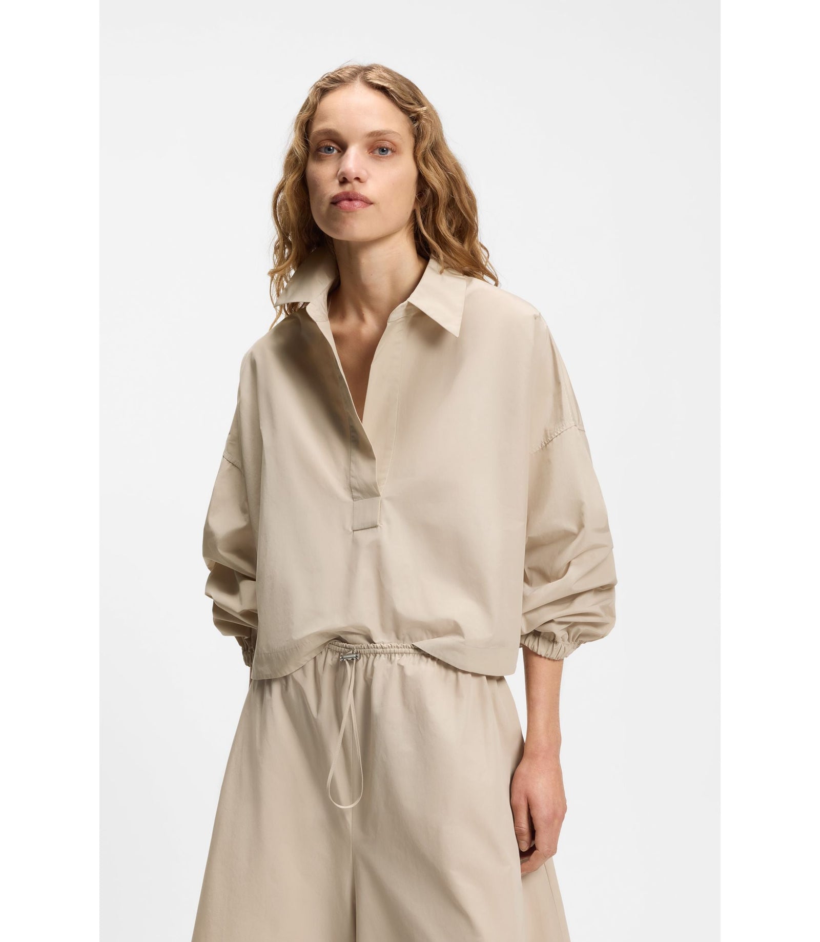 Boss Relaxed Fit Blouse In A Cotton Blend Patterned Women's