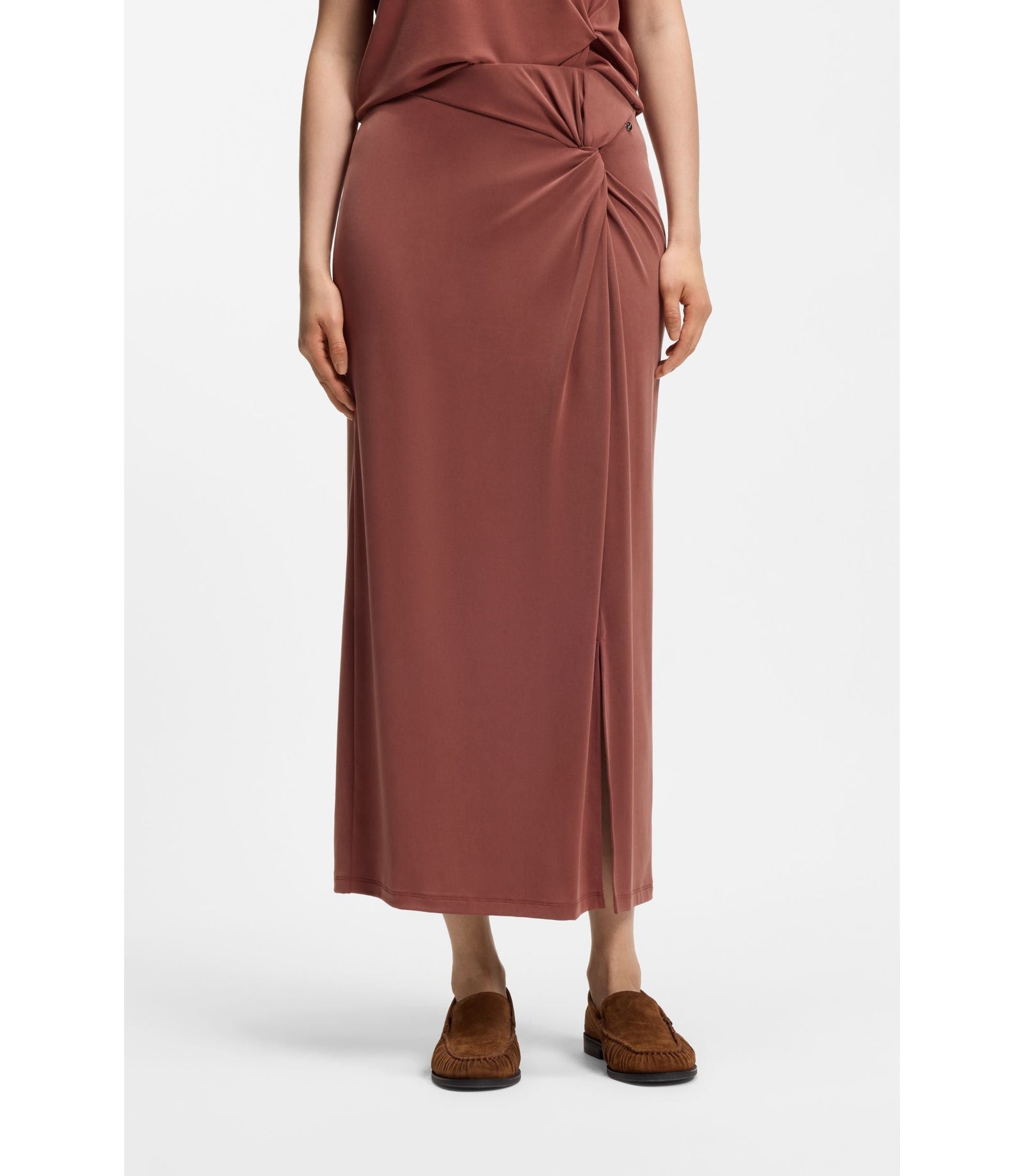 Boss Jersey Maxi Skirt With Twist Detail Dark Red Women's