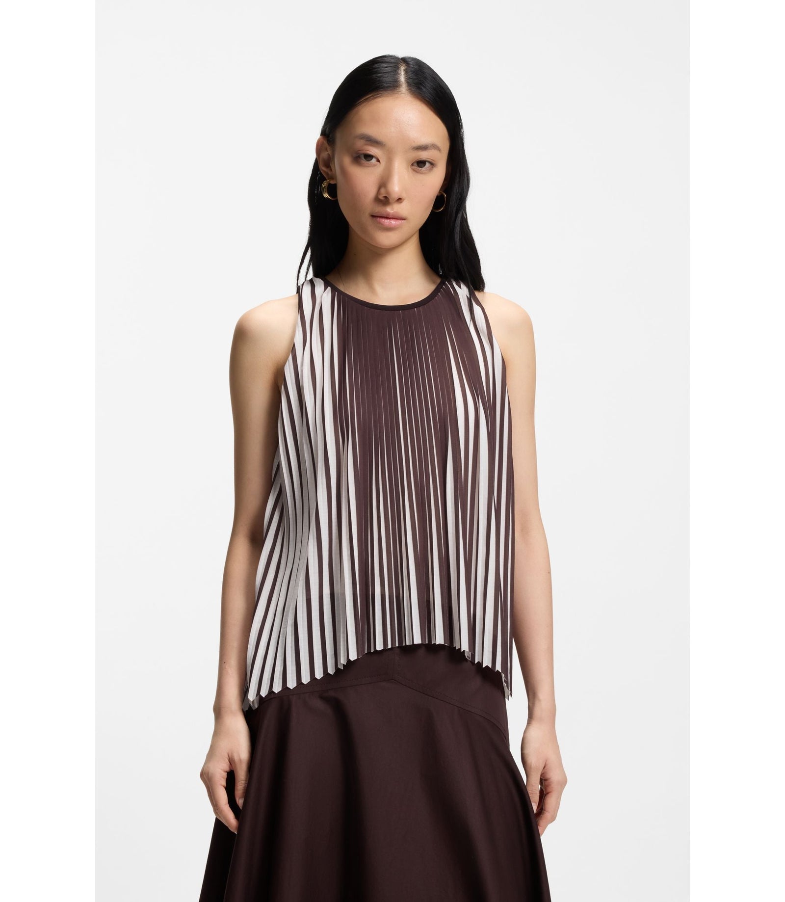 Boss A Line Top With Two Tone Pliss Pleats Patterned Women's