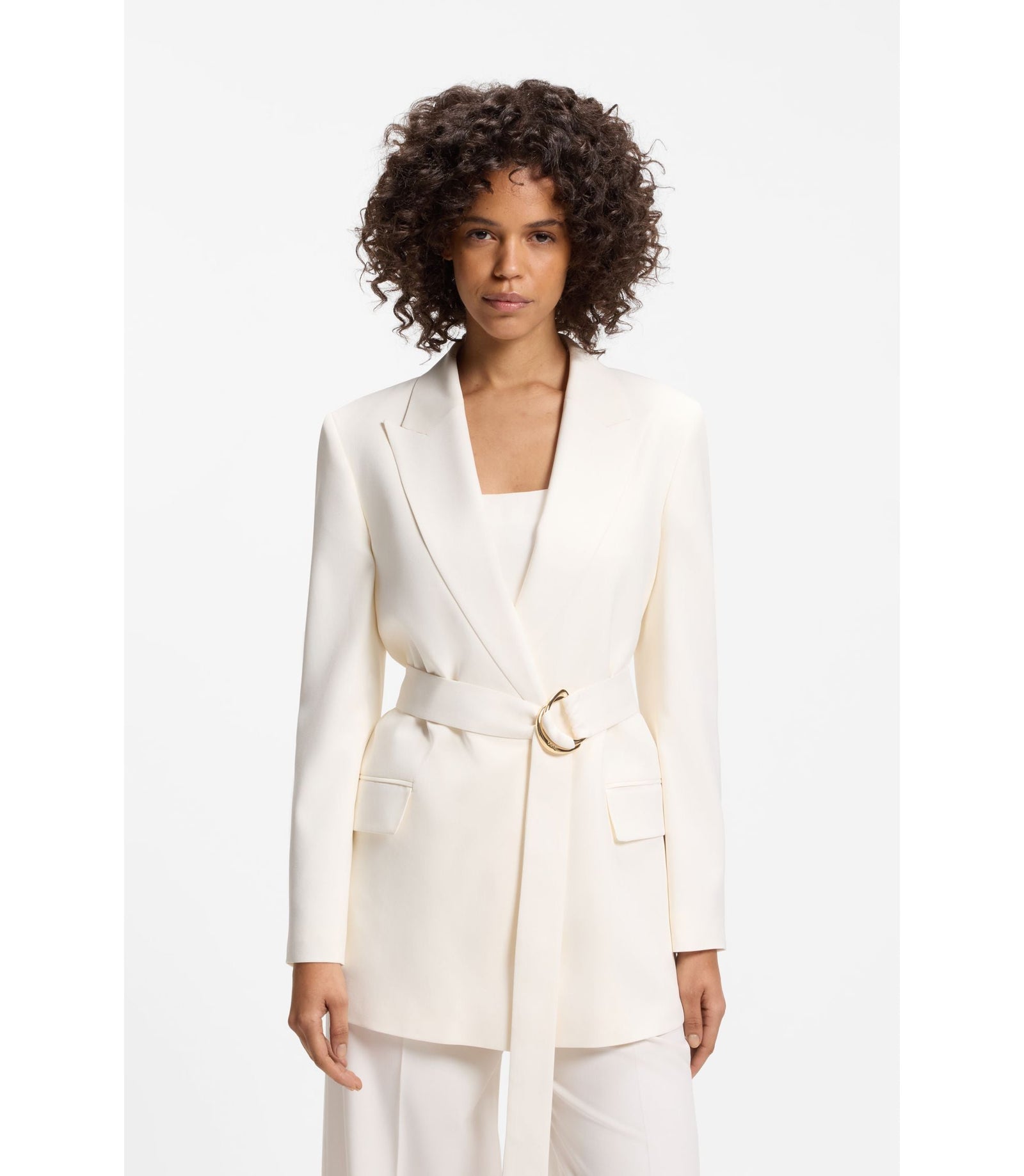 Hugo Relaxed Fit Blazer With D Ring Belt White Women's
