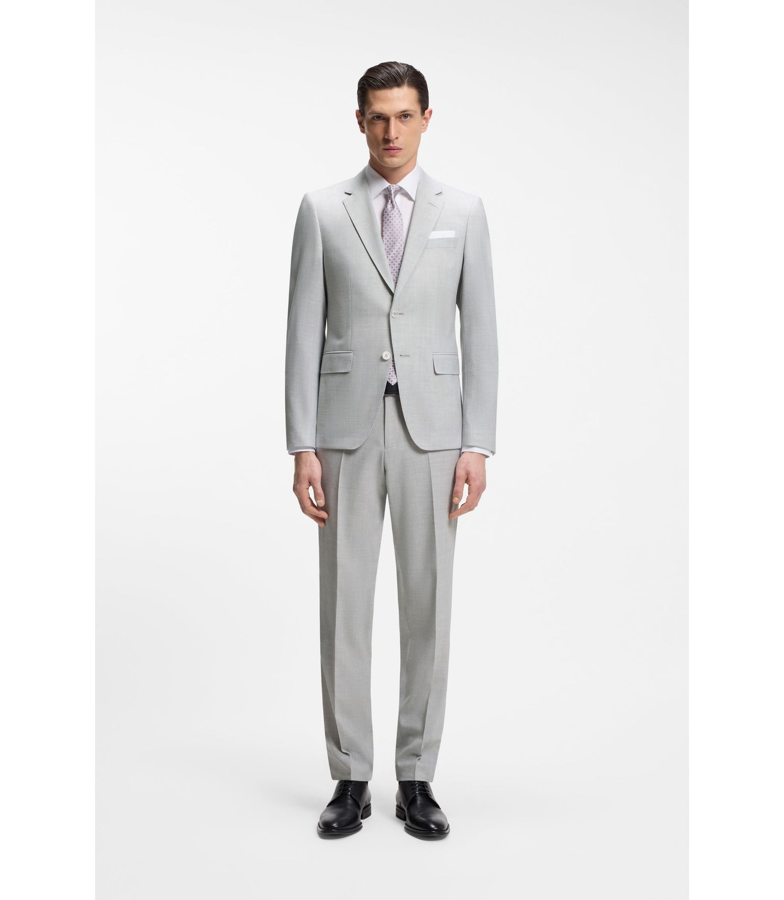 Boss Two Piece Slim Fit Suit In Micro Patterned Cloth Light Grey