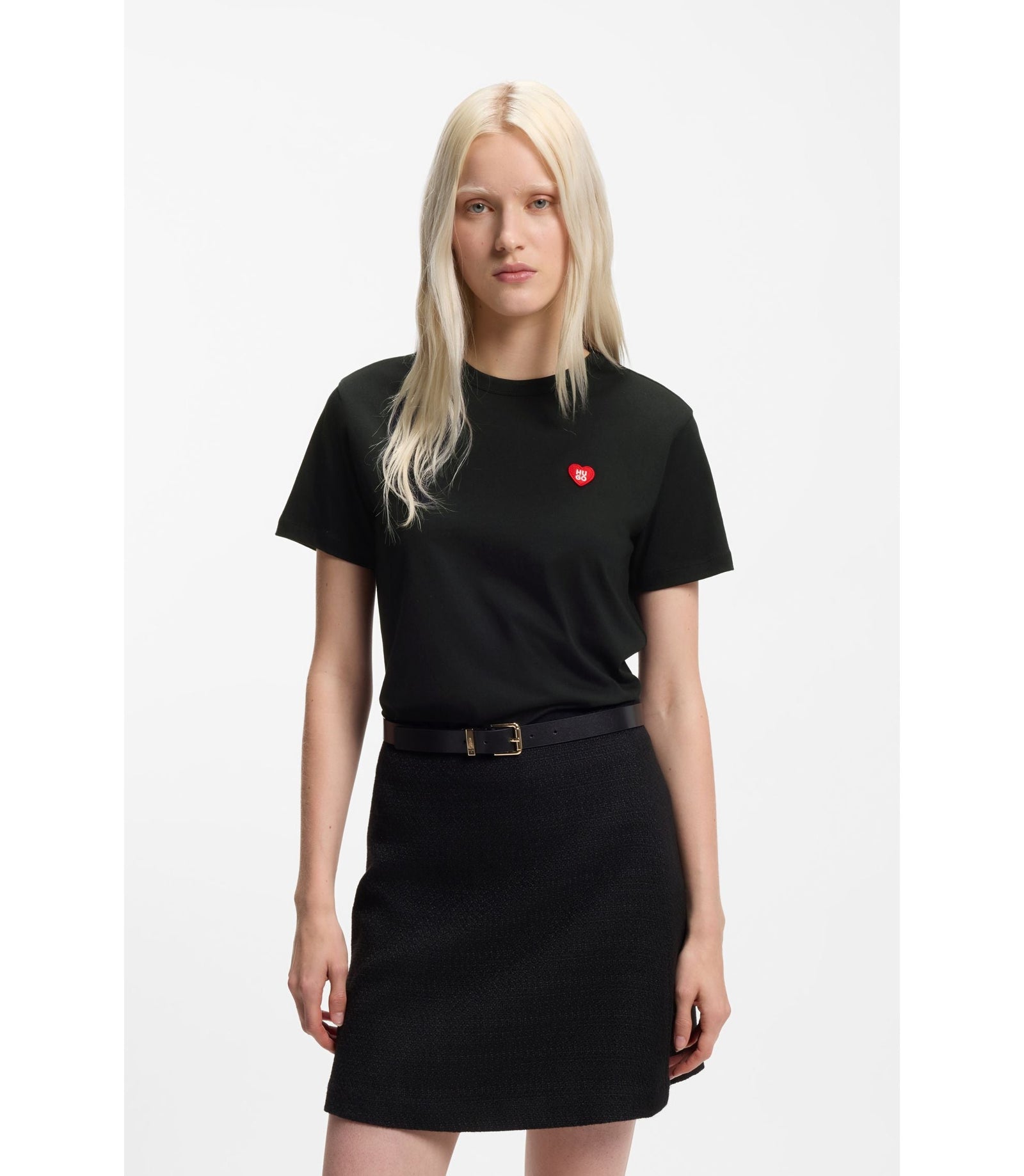 Hugo Heart Logo T Shirt In Cotton Jersey Black Women's