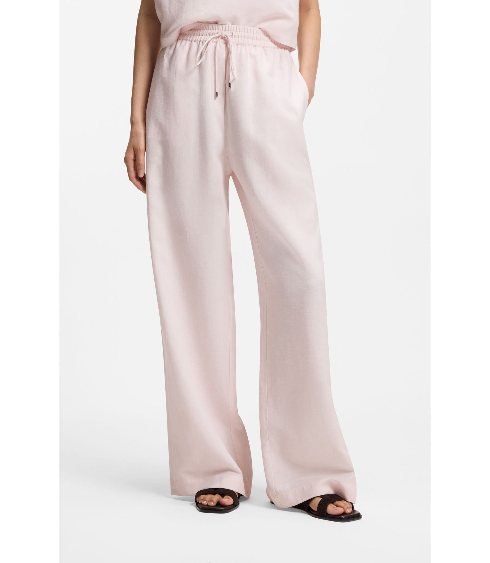 Boss Wide Leg Trousers With Elasticated Waistband Light Pink Women's