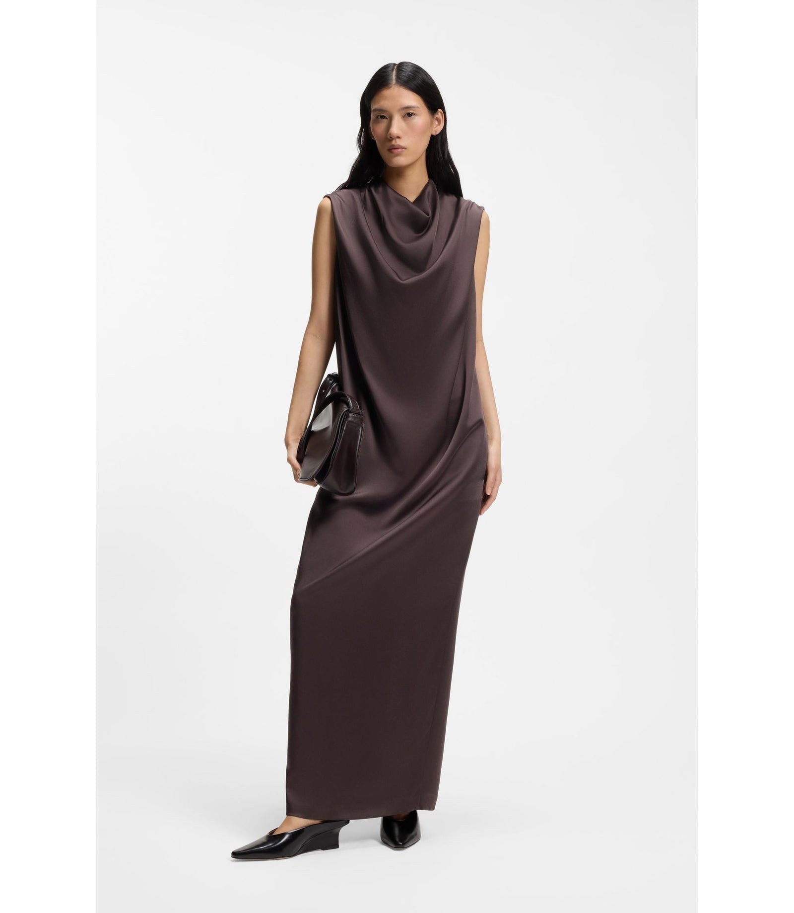 Boss Maxi Dress In High Shine Sable Dark Brown Women's