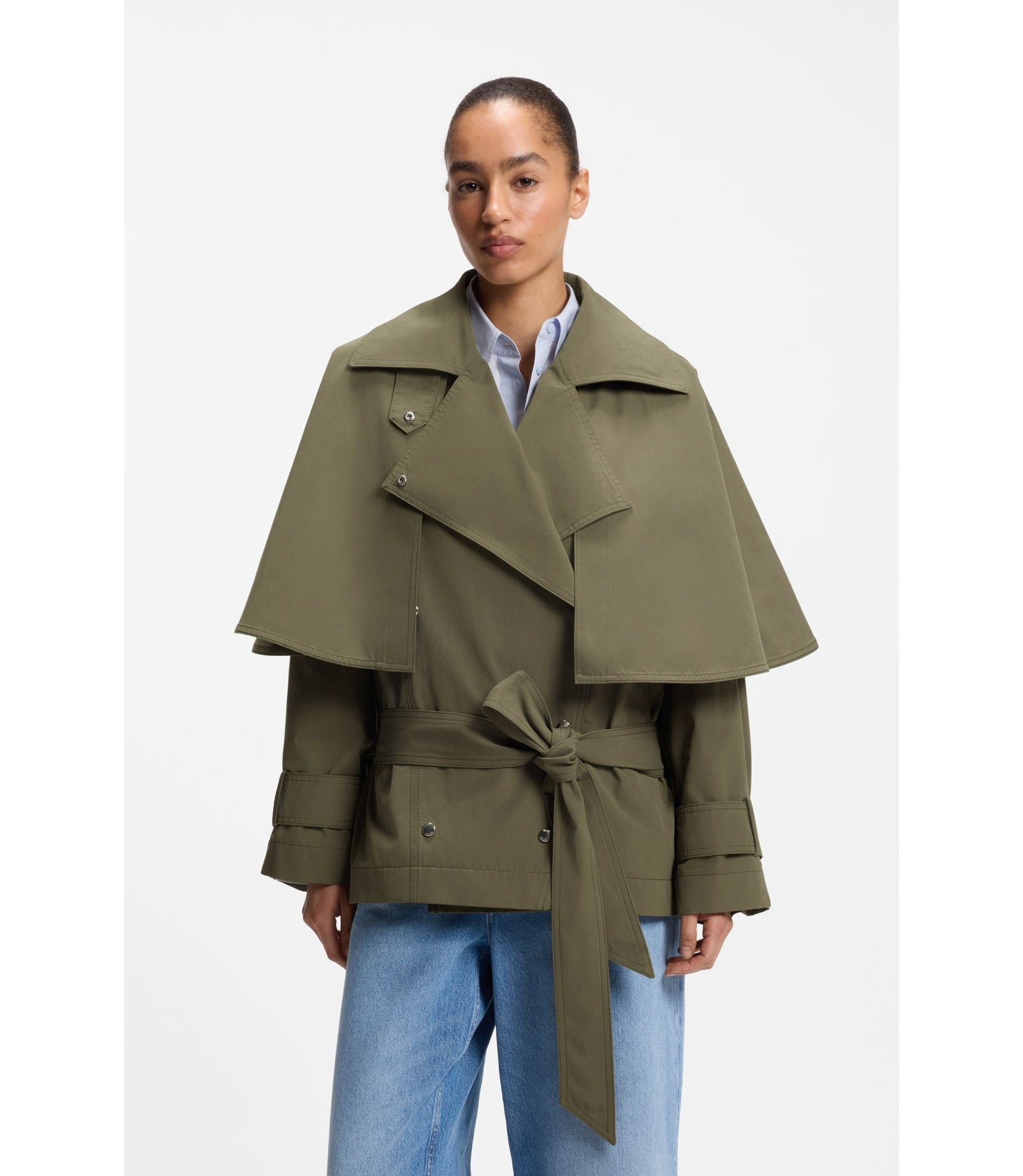 Boss Water Repellent Trench Coat With Belt Light Green Women's