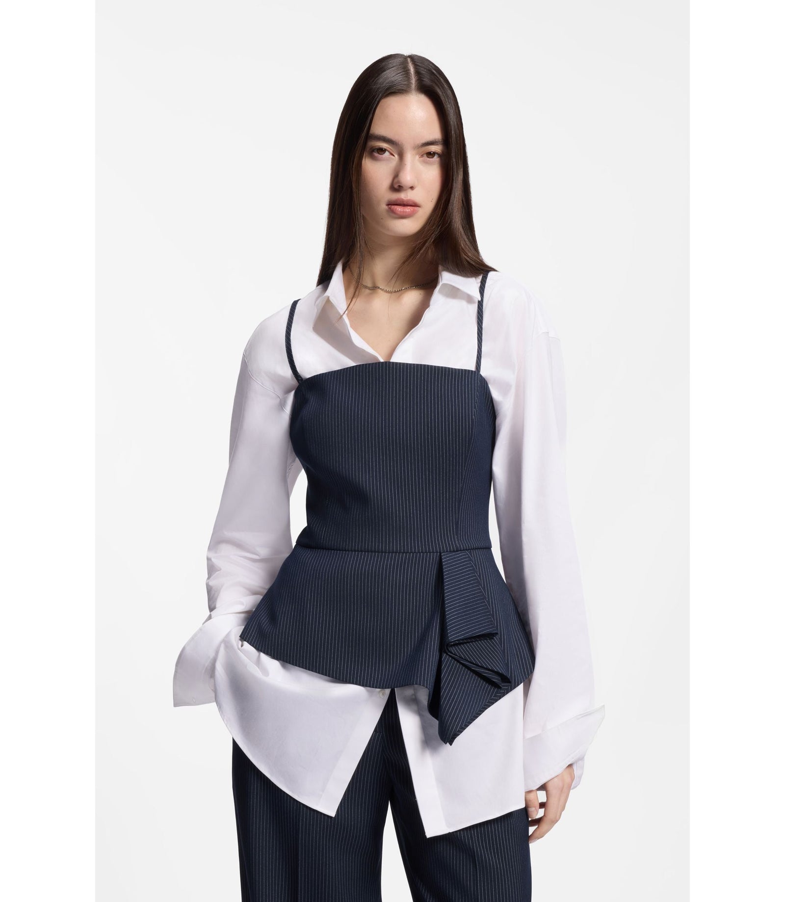 Hugo Pinstripe Top With Peplum Hem Patterned Women's