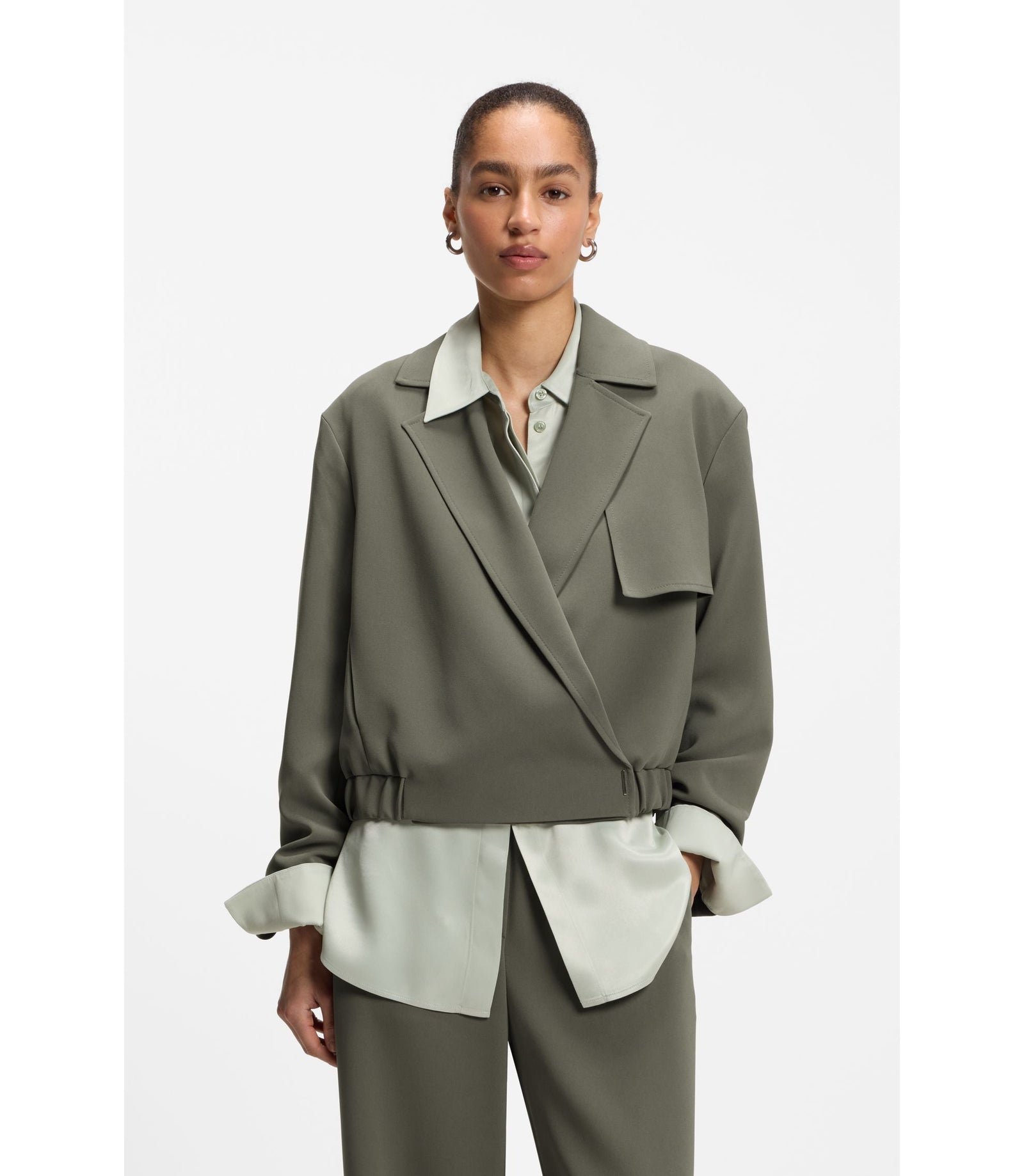 Boss Relaxed Fit Jacket In Japanese Crepe Dark Green Women's