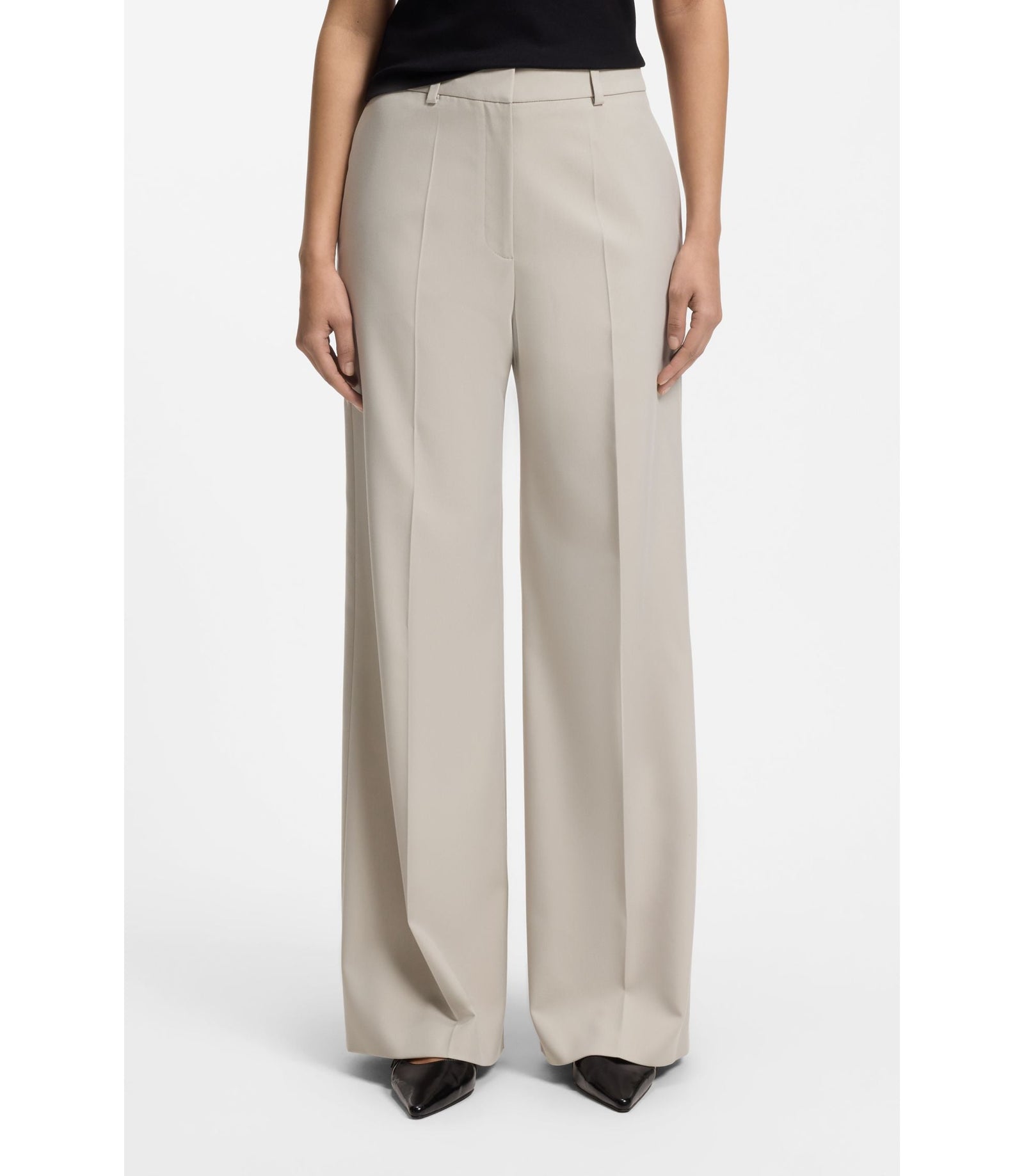 Hugo Regular Fit Wide Leg Pants In Stretch Fabric Light Grey Women's