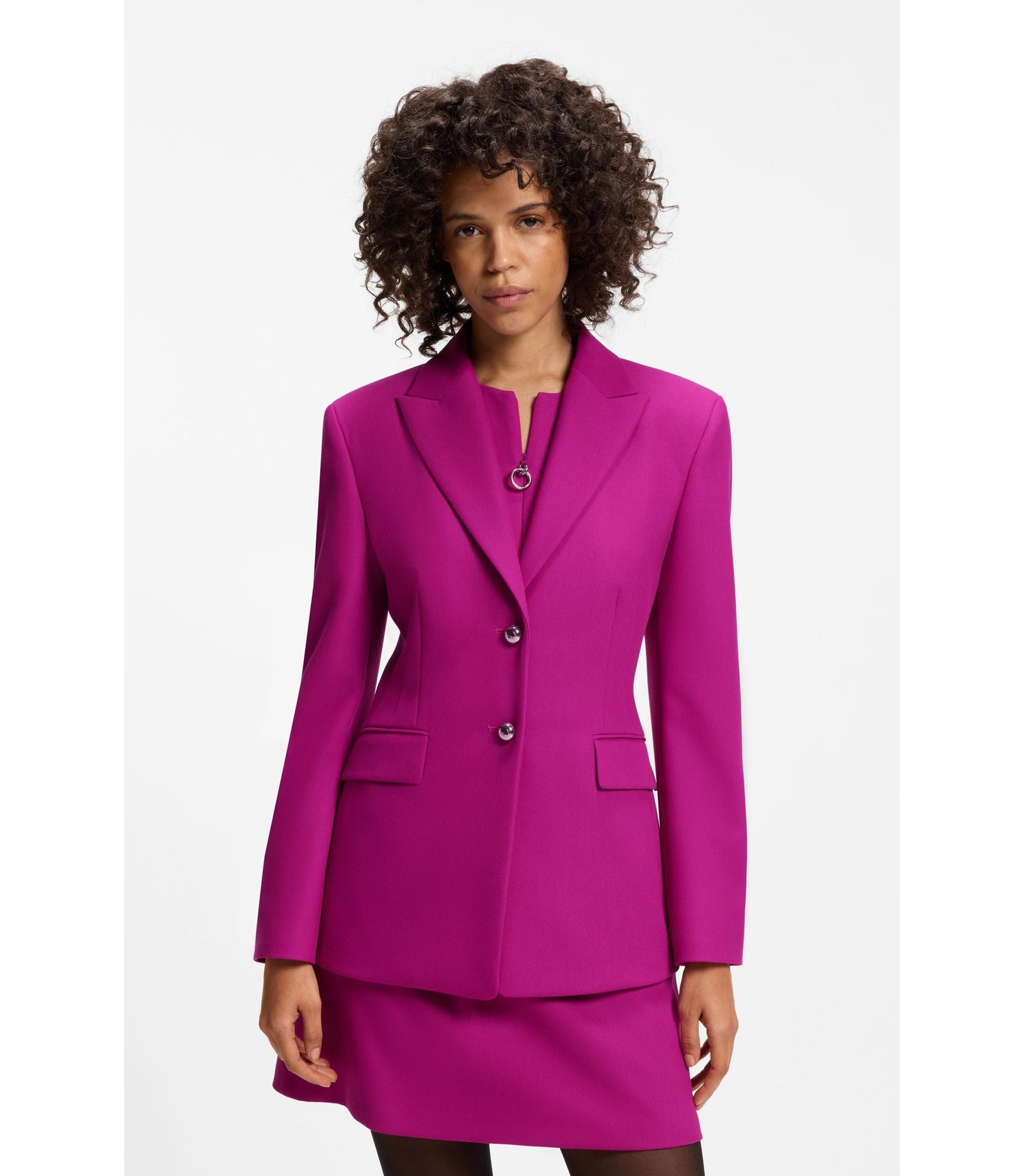 Hugo Regular Fit Blazer With Metal Buttons Dark Pink Women's