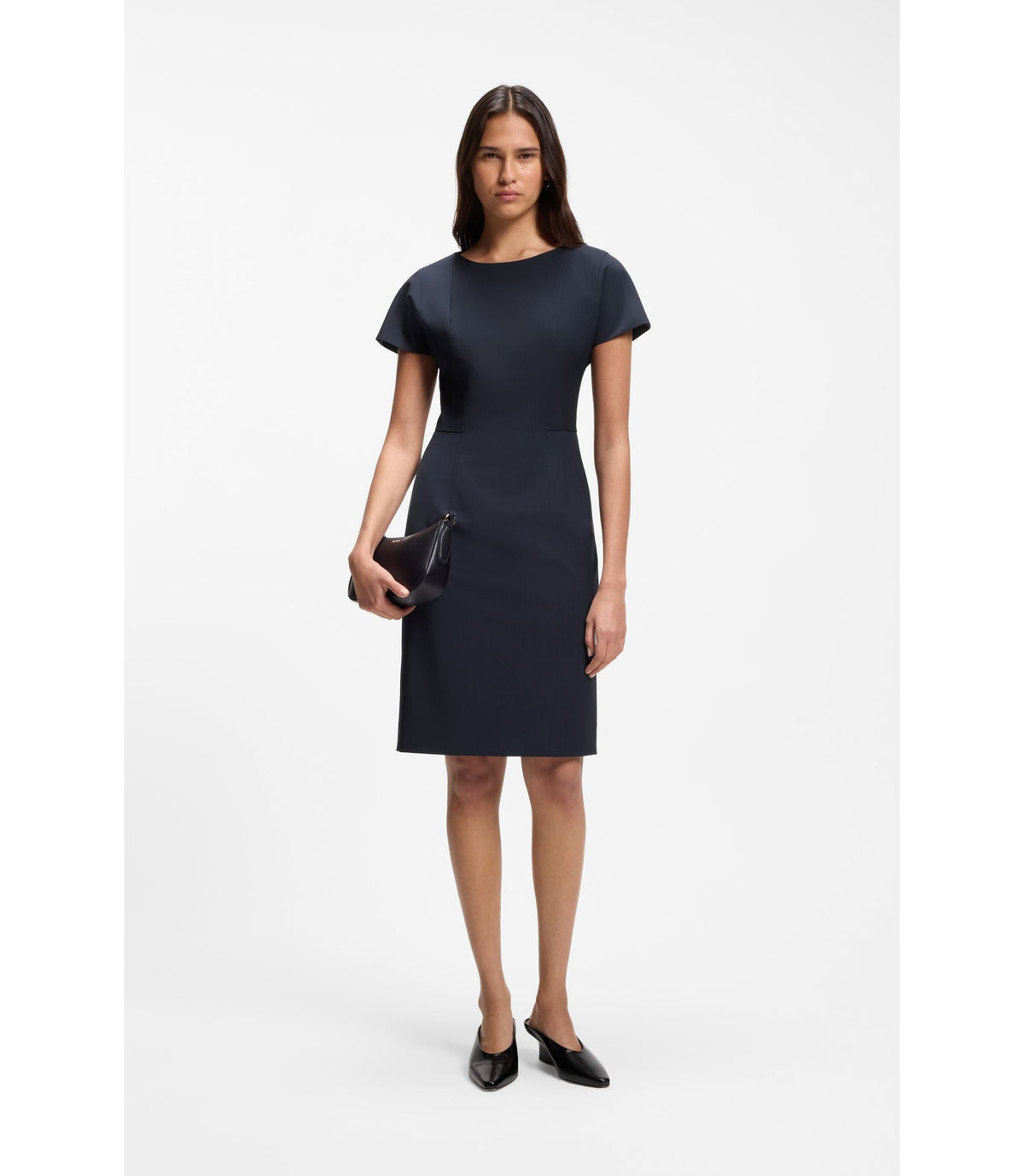 Boss Slim Fit Dress In Italian Stretch Wool Dark Blue Women's