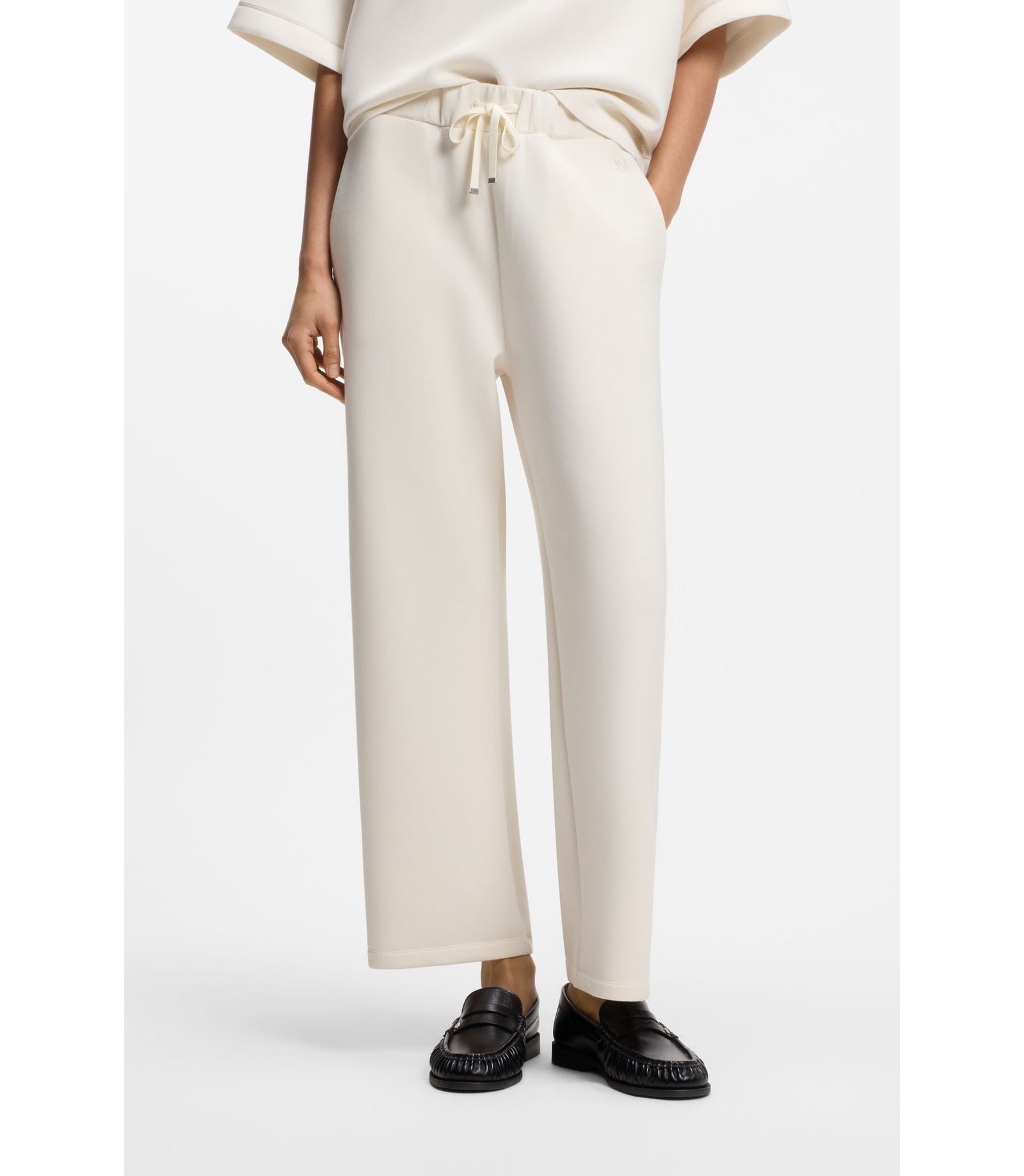 Boss Relaxed Fit Barrel Leg Pants In Double Layer Scuba Jersey White Women's