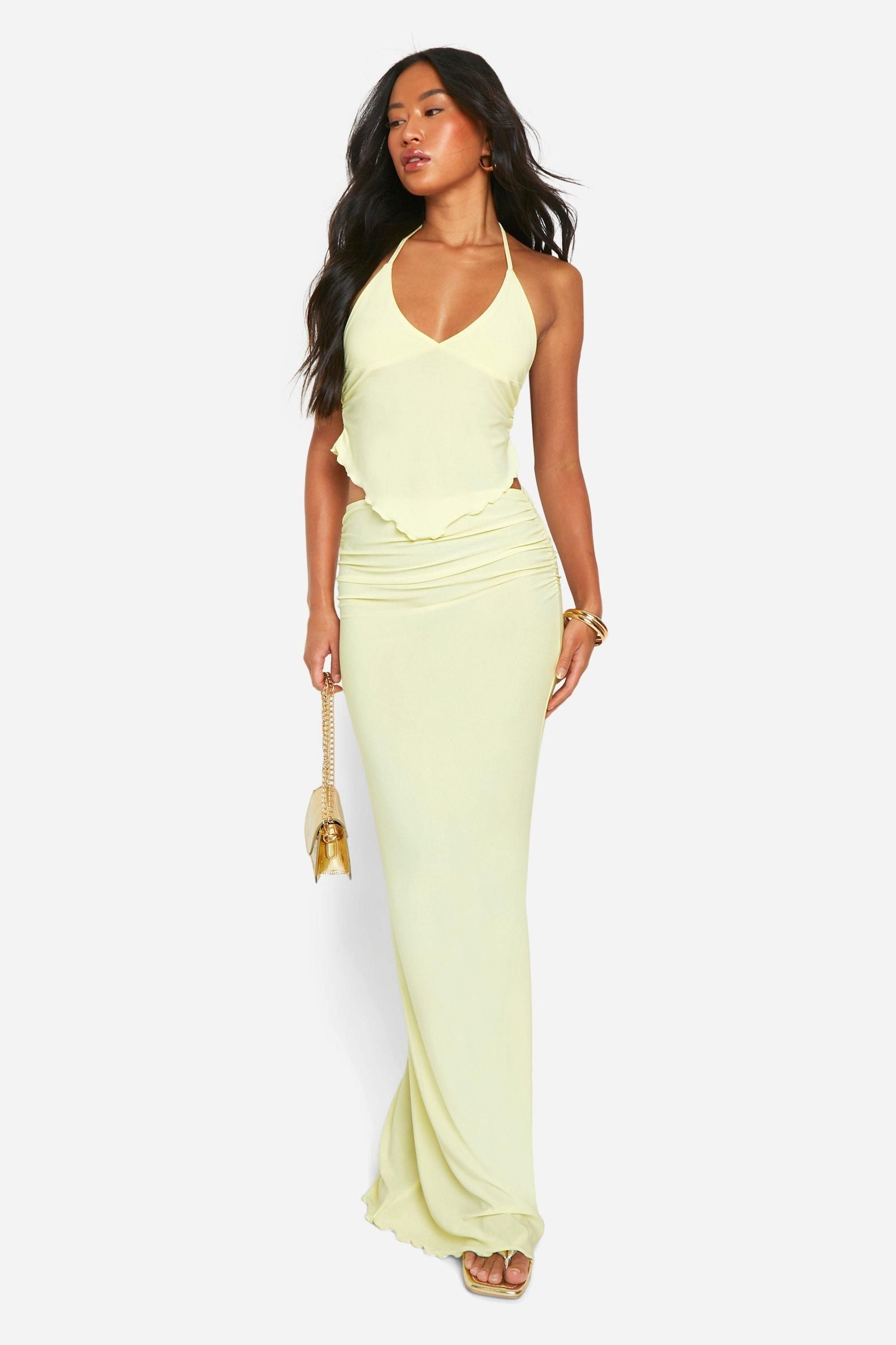 Lettuce Hem Coulumn Maxi Skirt