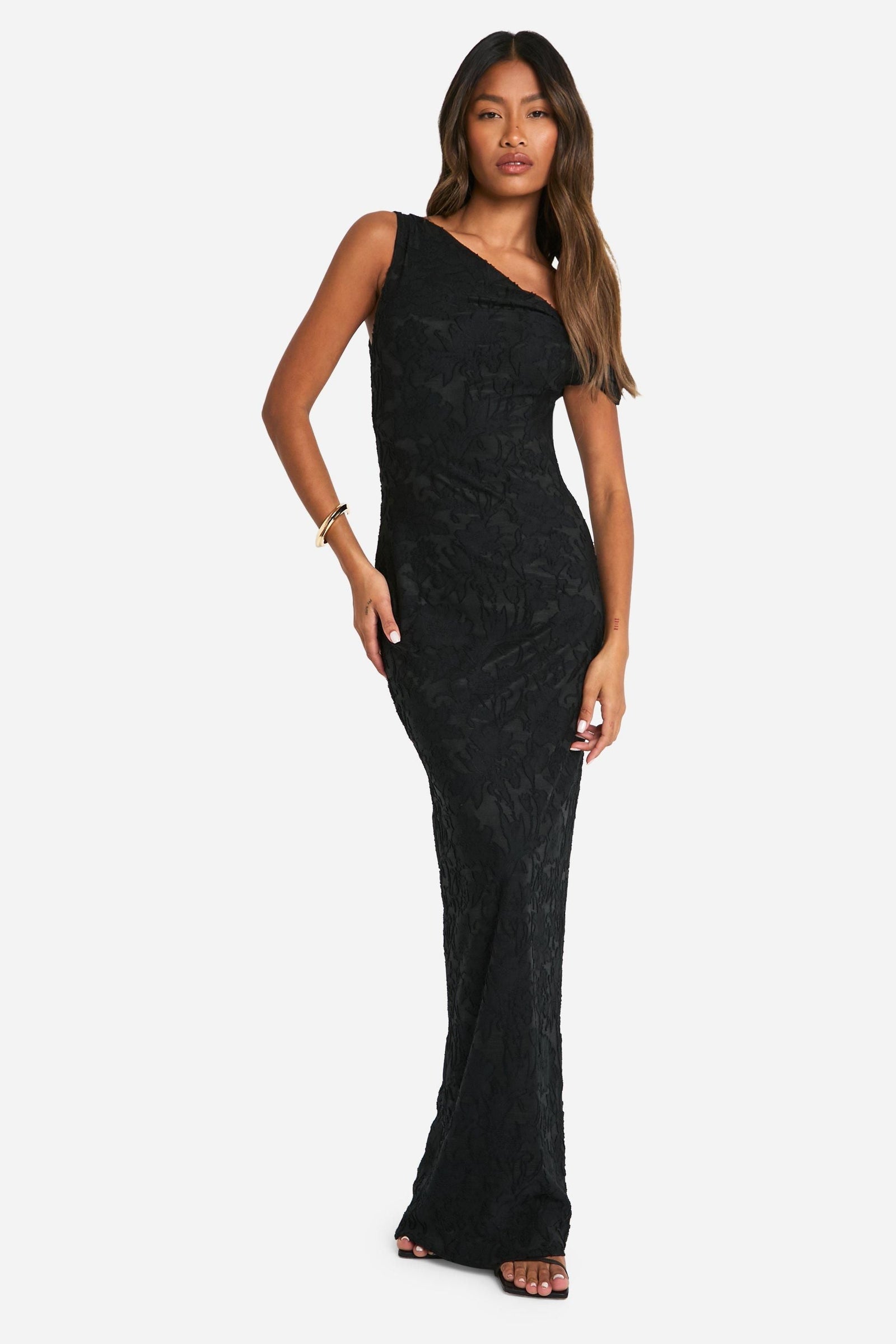 Jacquard Floral Twist Strap Maxi Dress