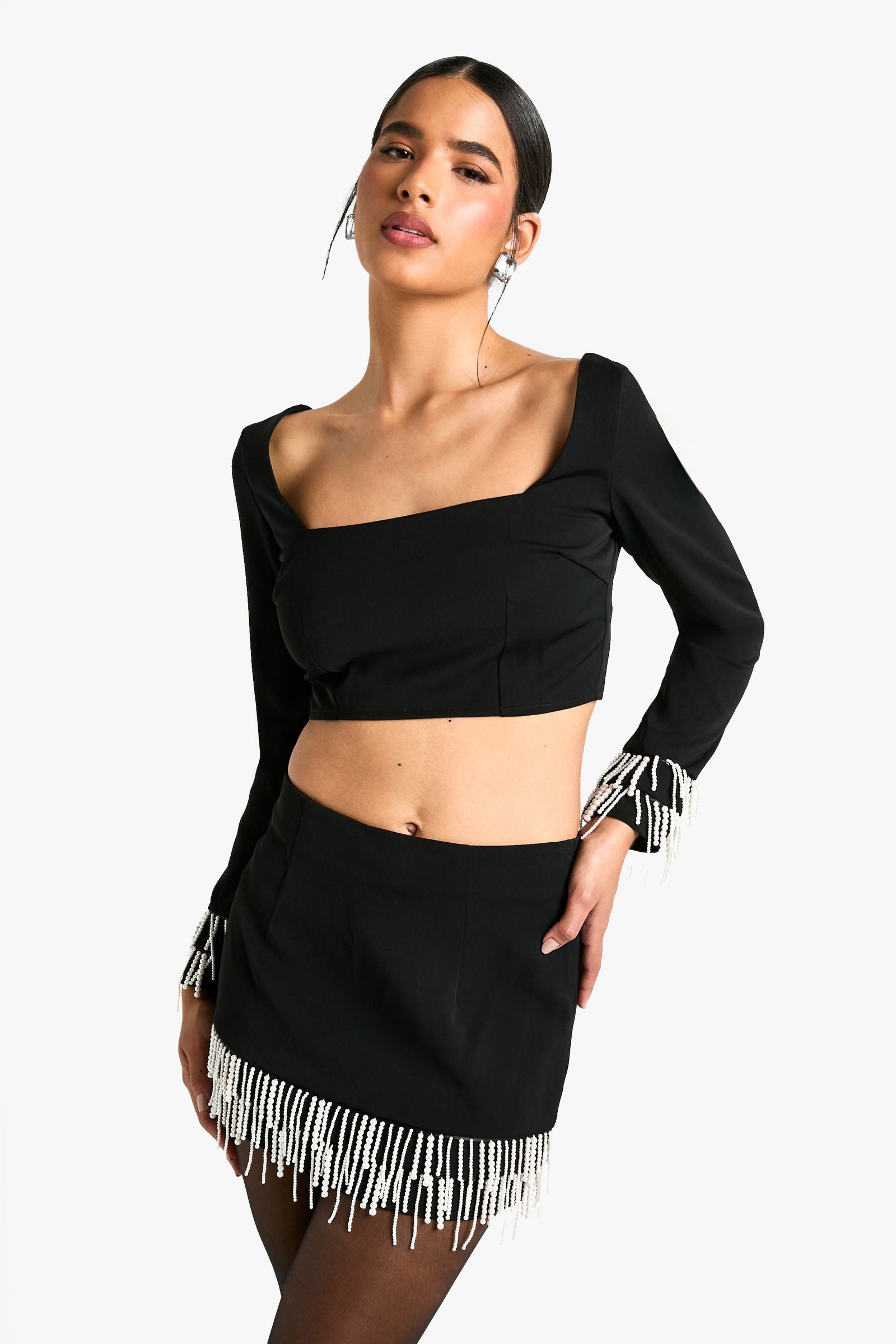 Pearl Trim Detail Mini Skirt
