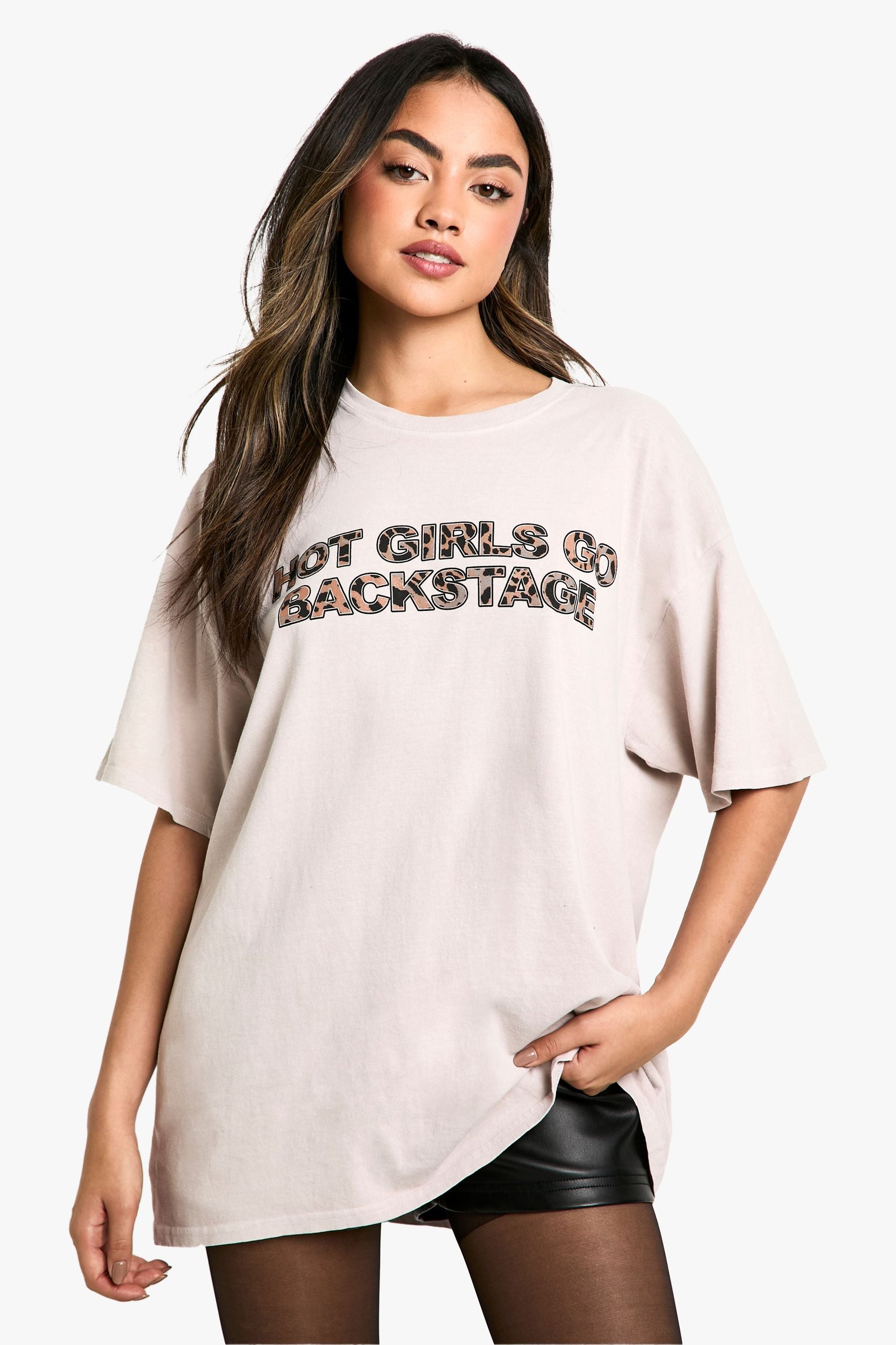Hot Girls Go Backstage Washed Printed Oversized T-Shirt