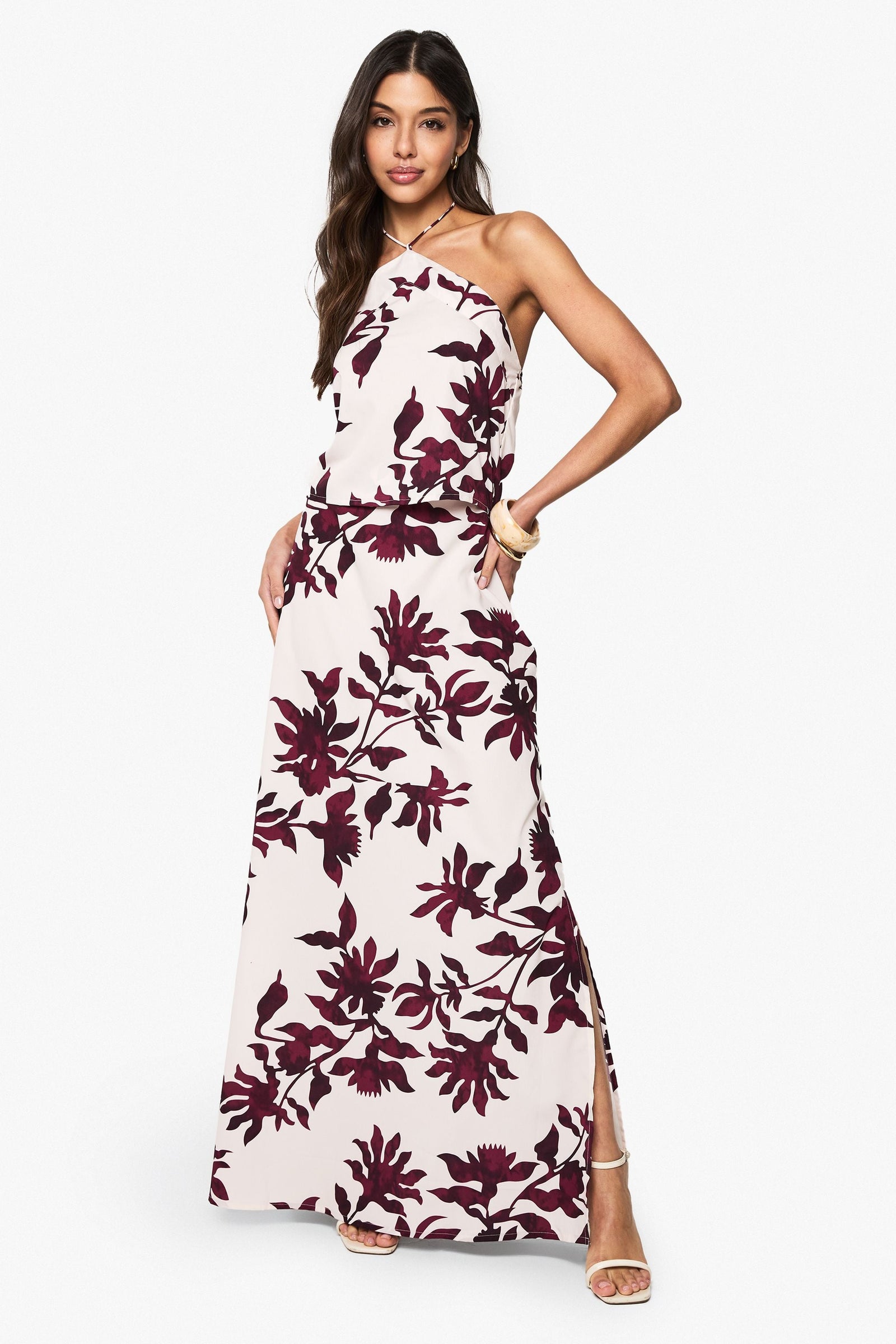 Floral Basic Bias Cut Woven Maxi Skirt
