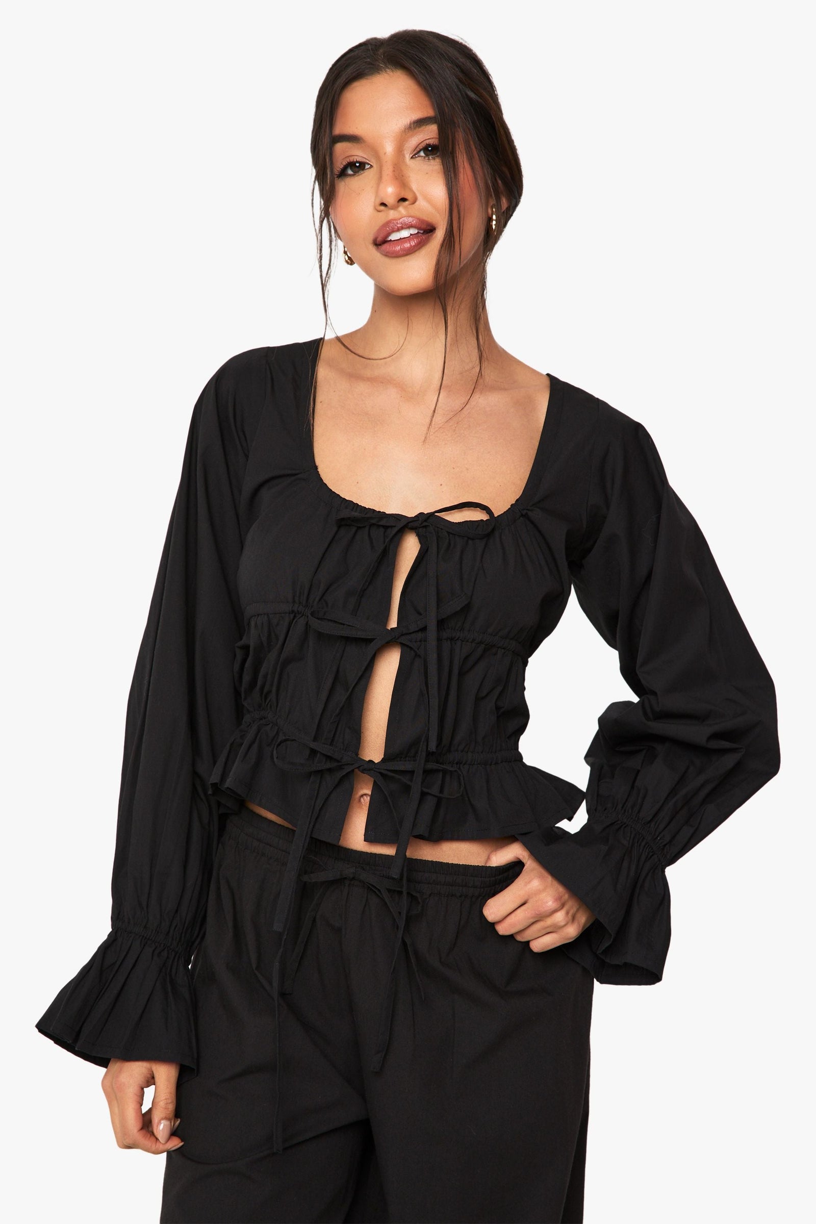 Cotton Poplin Tie Detail Top