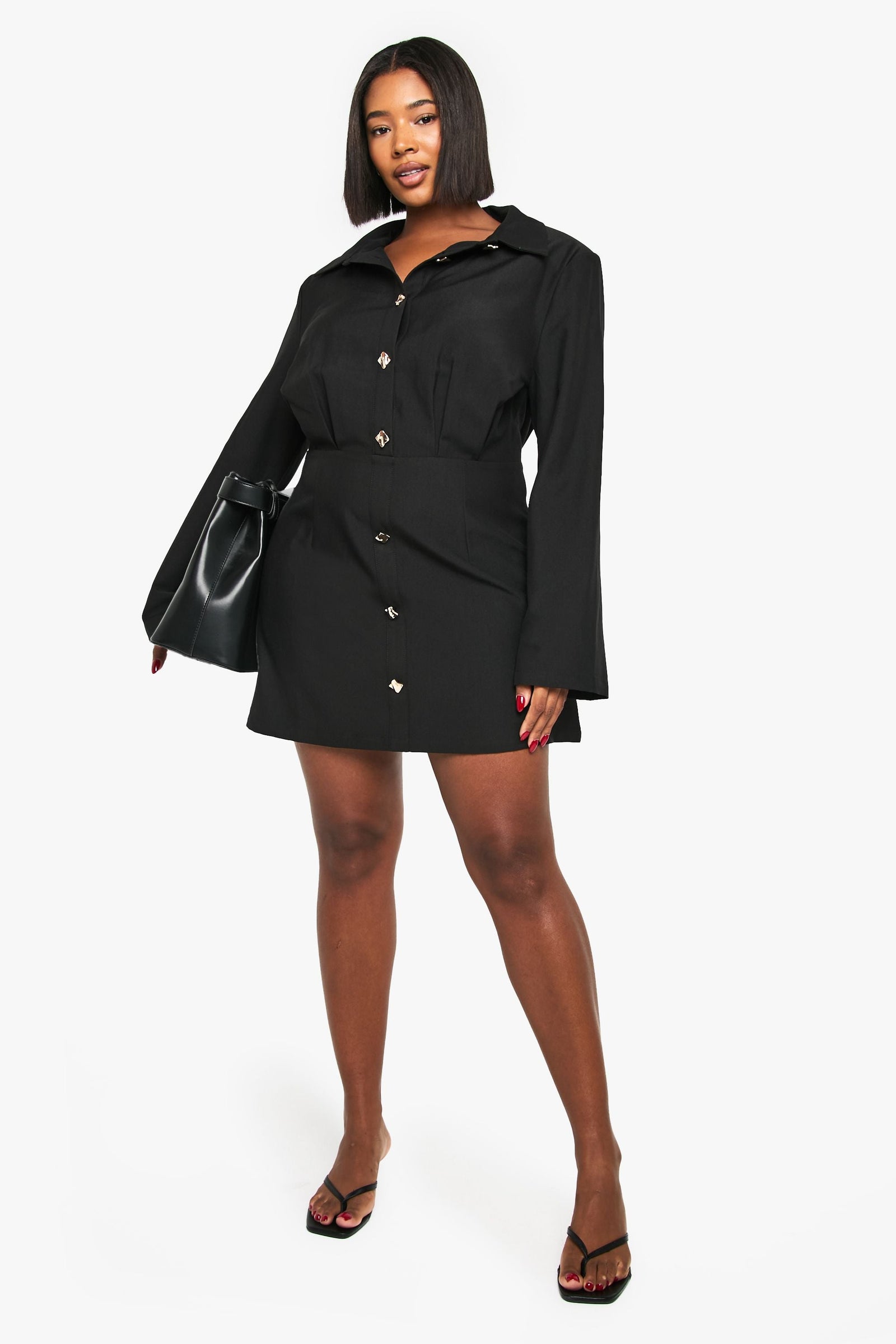Plus Gold Button Shift Shirt Dress