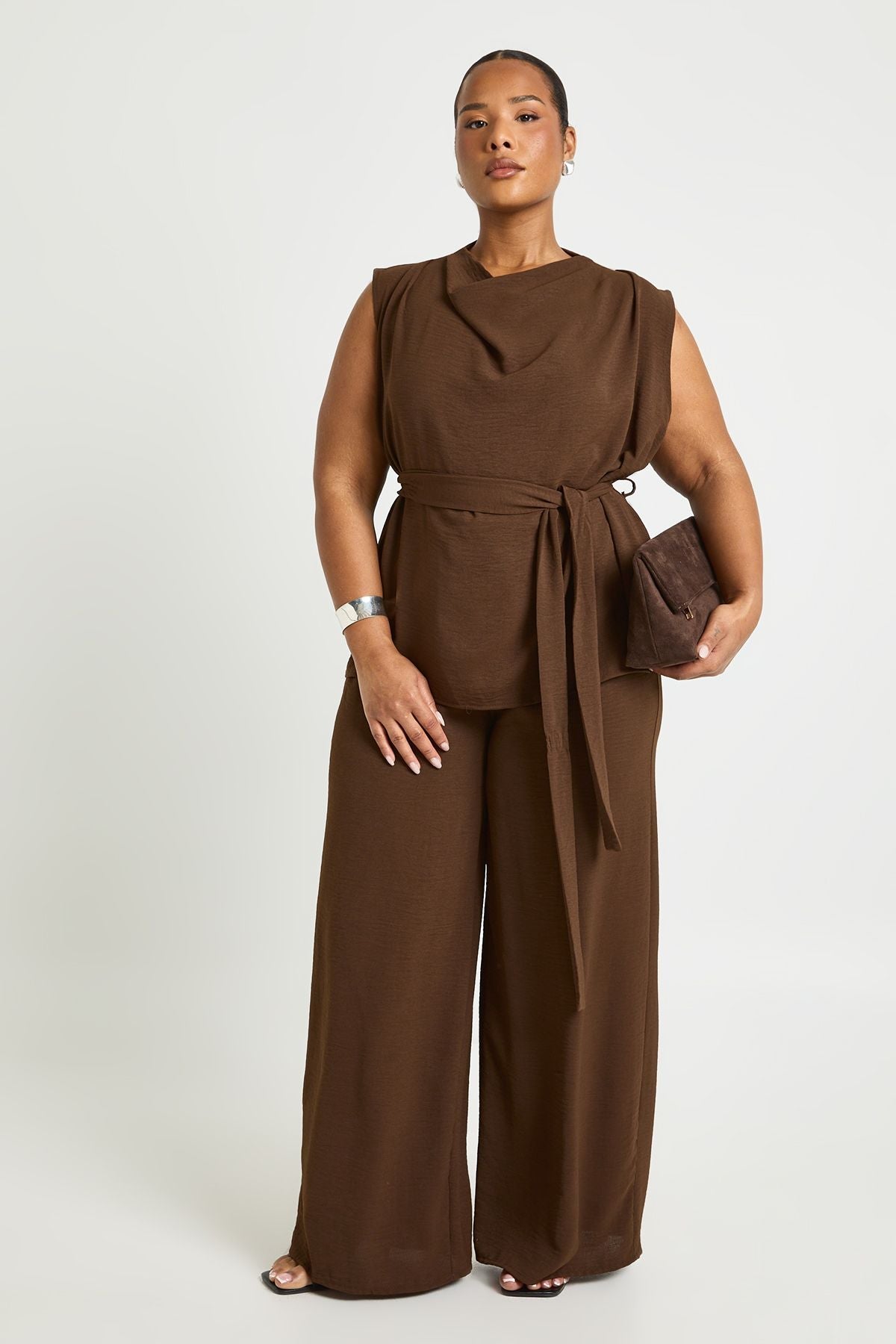 Plus Woven Cowl Belted Trouser Co-Ord
