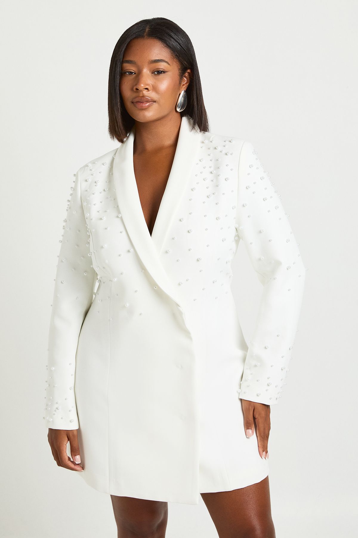 Plus Pearl Embellished Blazer Dress