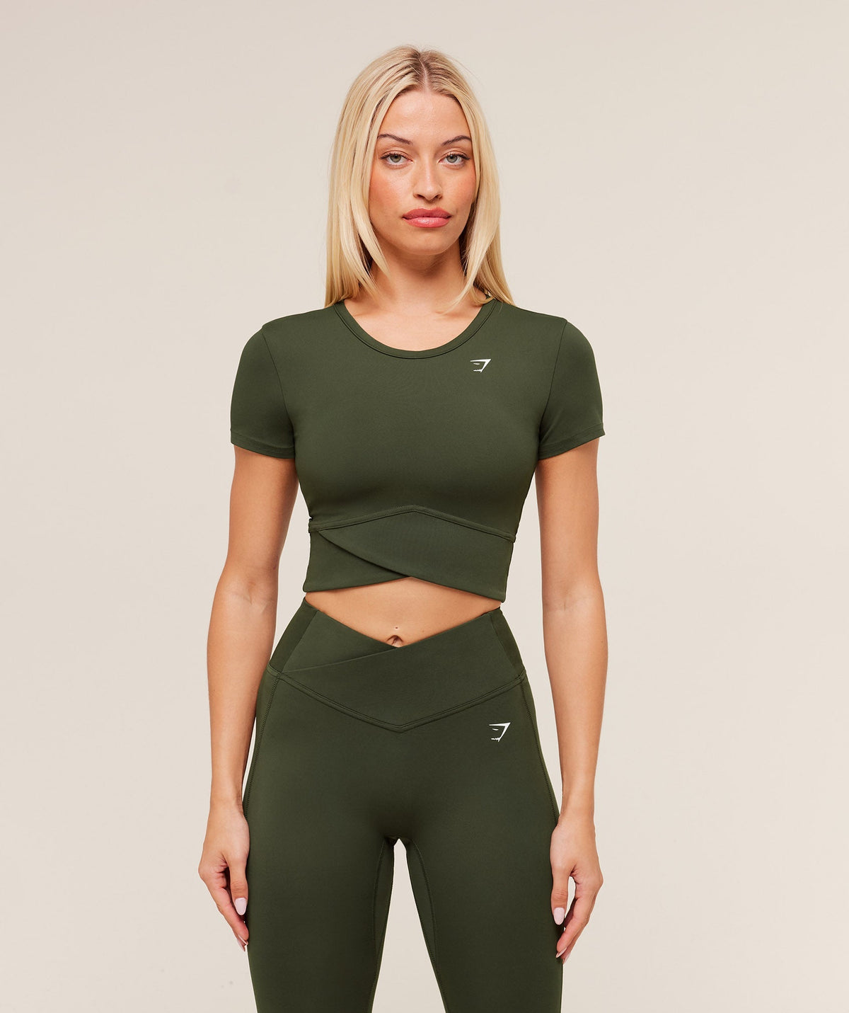 Women's Gymshark Crossover Midi Top With Shelf Winter Olive